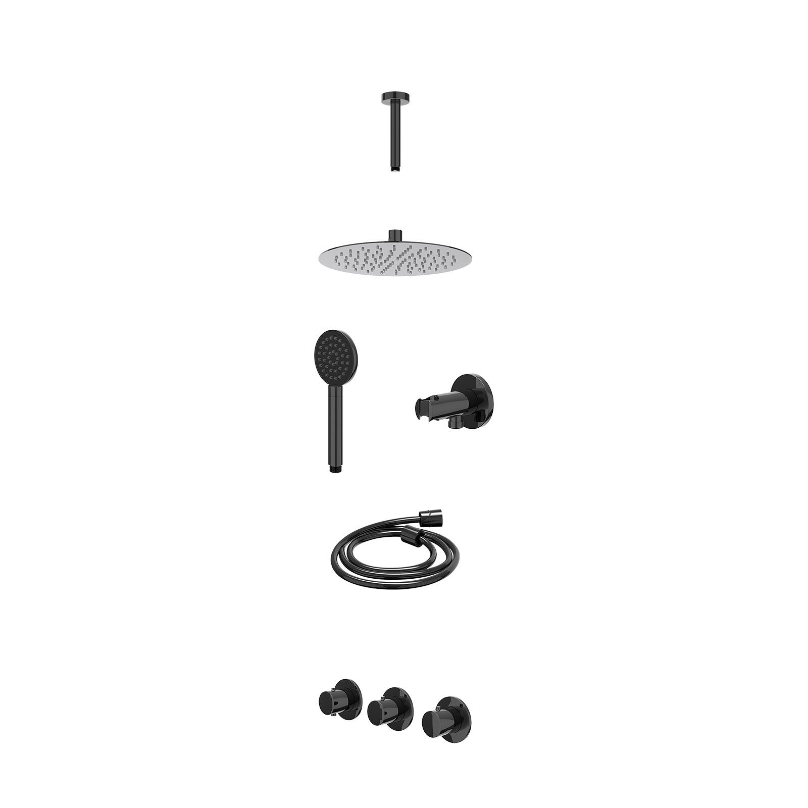 IVY Bond Regendoucheset inbouw 2 stopkranen - 25cm slim - plafond 15cm - wandhouder - satin spray - excl. inbouwbox - Zwart chroom