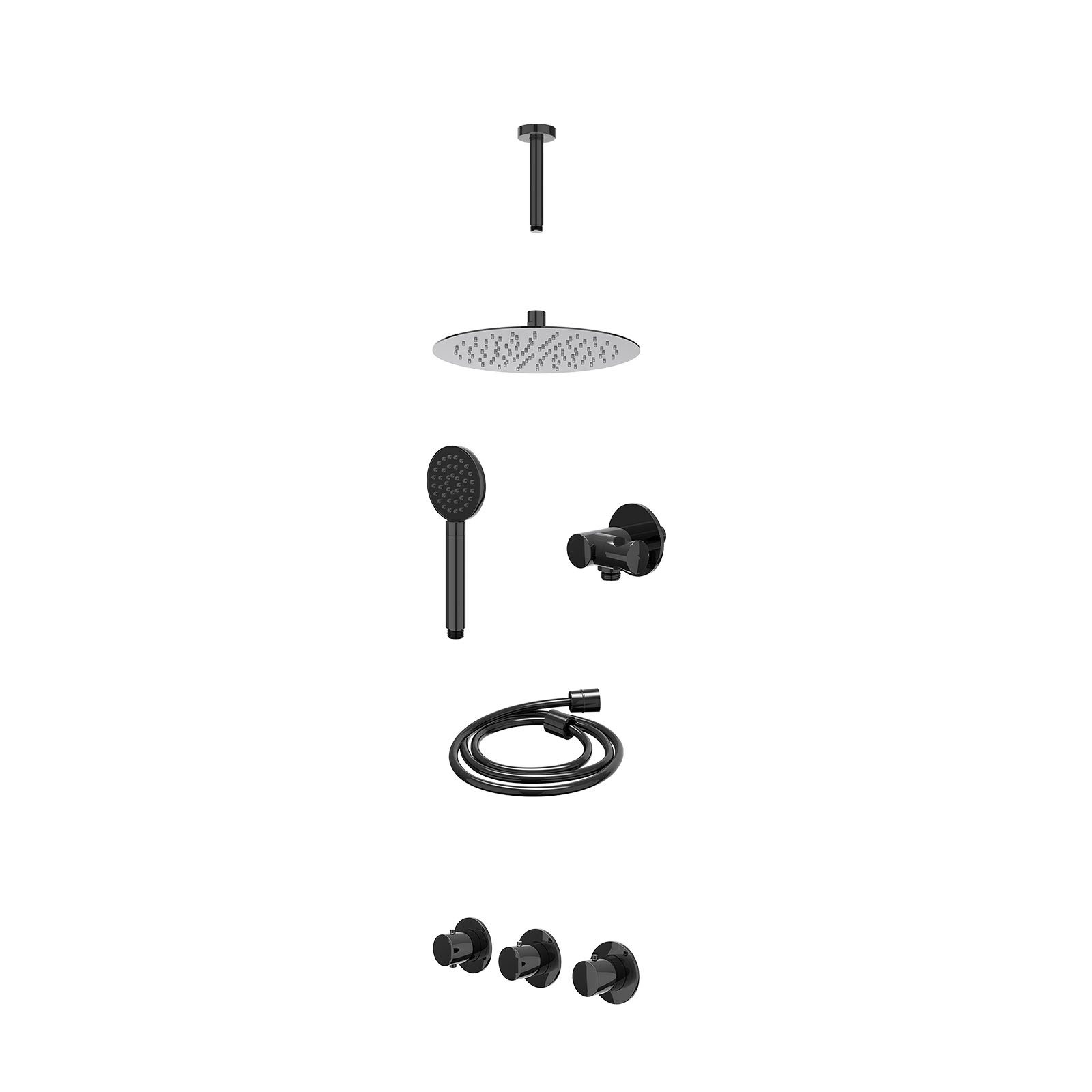 IVY Bond Regendoucheset inbouw 2 stopkranen - 25cm slim - plafond 15cm - verstelbare steun - satin spray - excl. inbouwbox - Zwart chroom