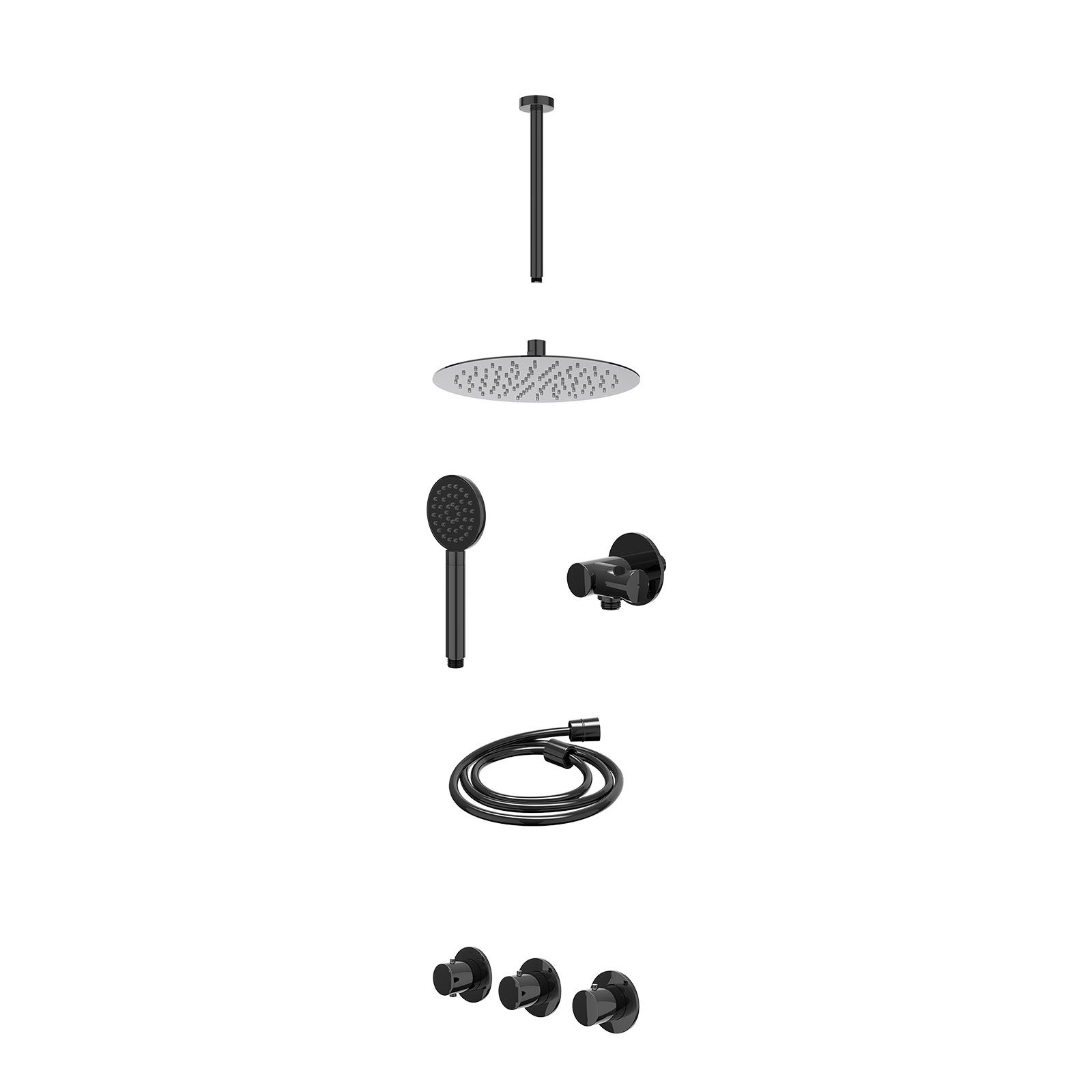 IVY Bond Regendoucheset inbouw 2 stopkranen - 25cm slim - plafond 30cm - verstelbare steun - satin spray - excl. inbouwbox - Zwart chroom