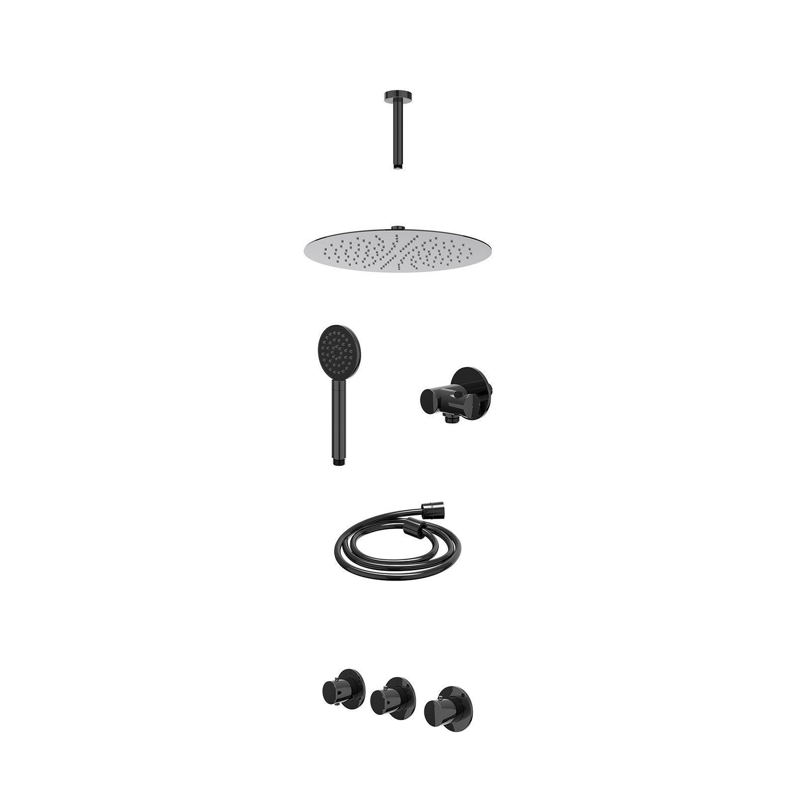 IVY Bond Regendoucheset inbouw 2 stopkranen - 30cm slim - plafond 15cm - verstelbare steun - satin spray - excl. inbouwbox - Zwart chroom