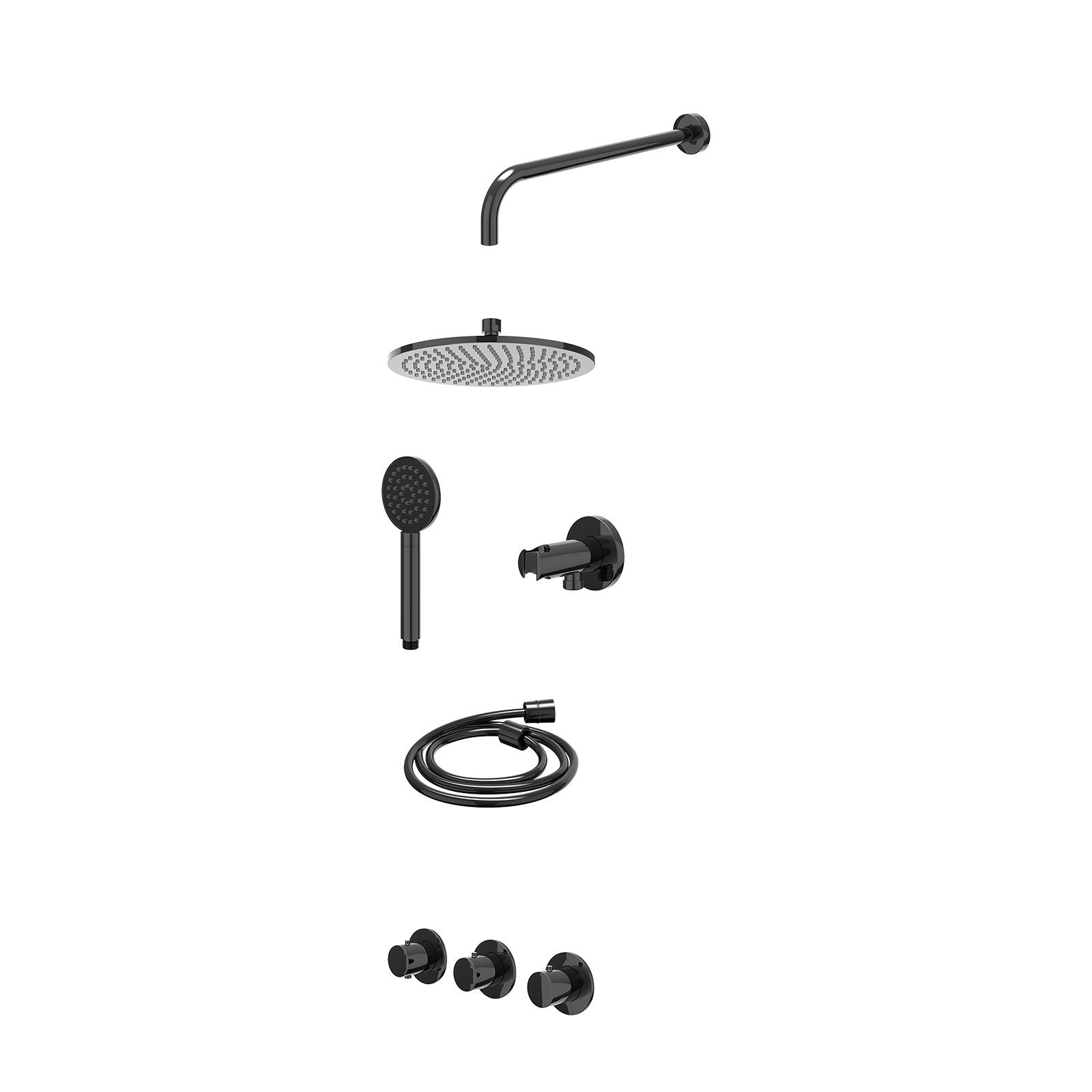 IVY Bond Regendoucheset inbouw 2 stopkranen - 25cm medium - wandarm - wandhouder - satin spray - excl. inbouwbox - Zwart chroom