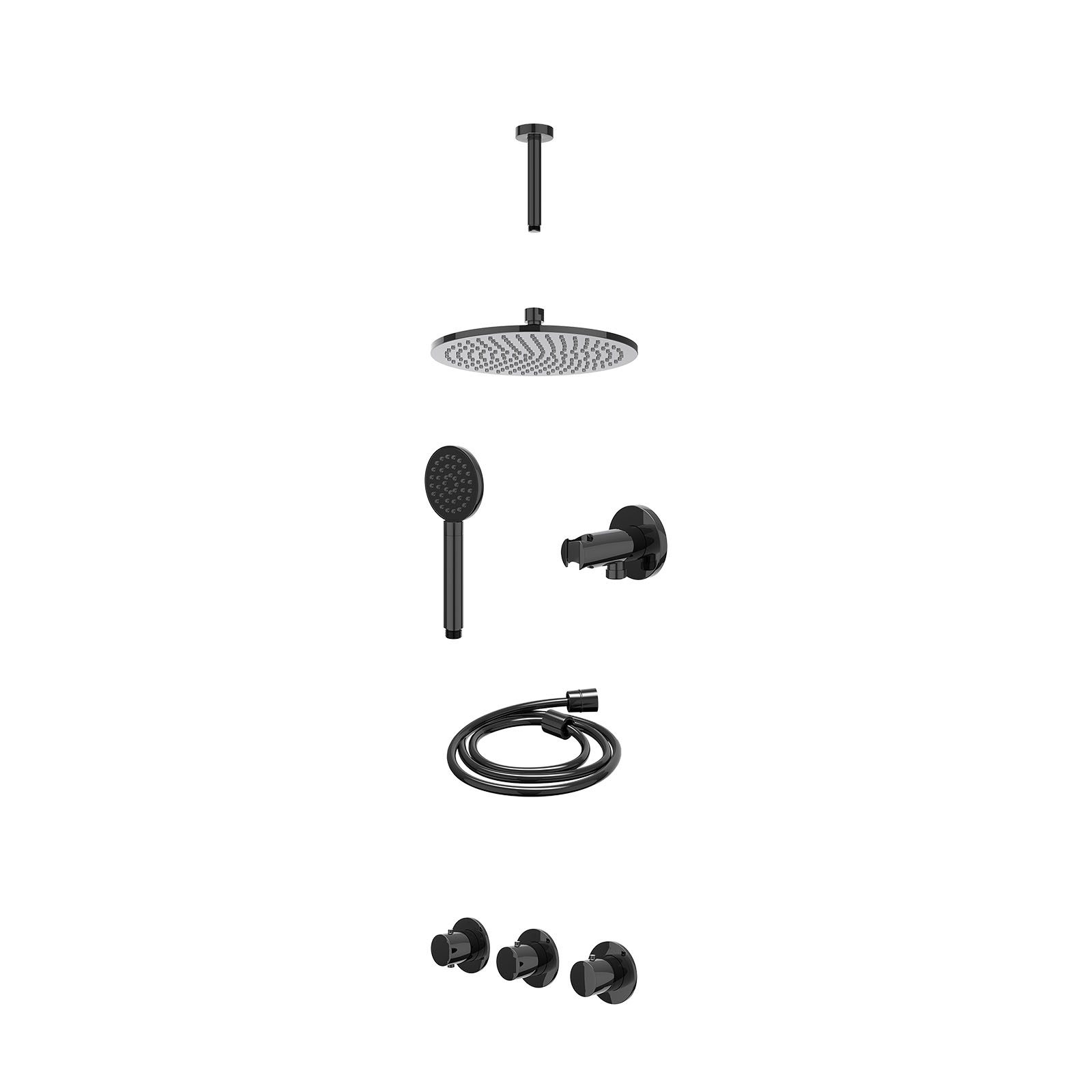 IVY Bond Regendoucheset inbouw 2 stopkranen - 25cm medium - plafond 15cm - wandhouder - satin spray - excl. inbouwbox - Zwart chroom
