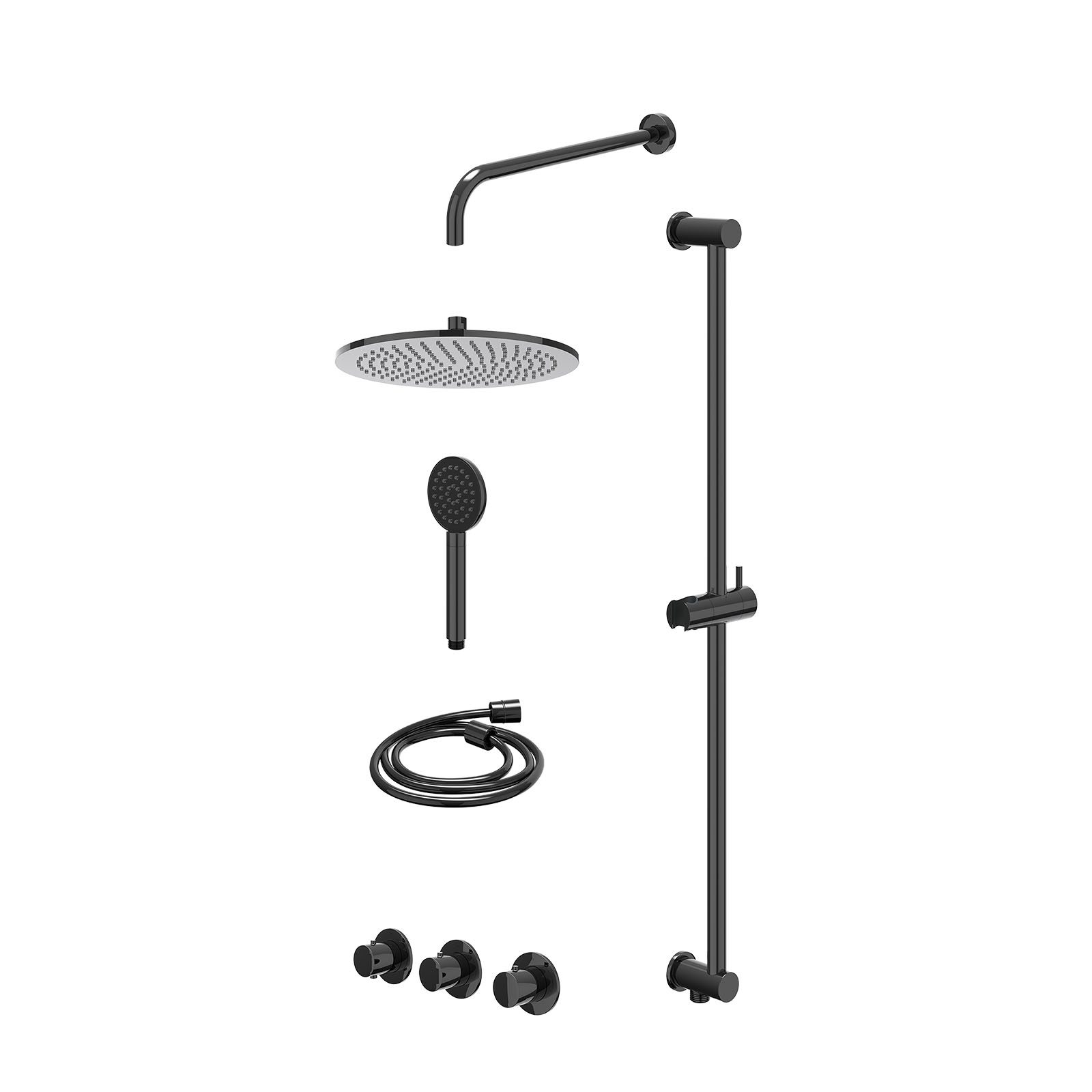 IVY Bond Regendoucheset inbouw 2 stopkranen - 30cm medium - wandarm - glijstang - satin spray - excl. inbouwbox - Zwart chroom