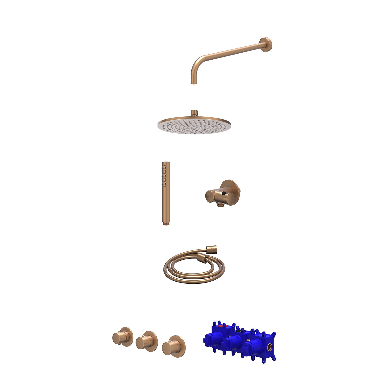 IVY Bond Regendoucheset inbouw 2 stopkranen - 25cm medium - wandarm - verstelbare steun - staafhanddouche - Geborsteld mat koper