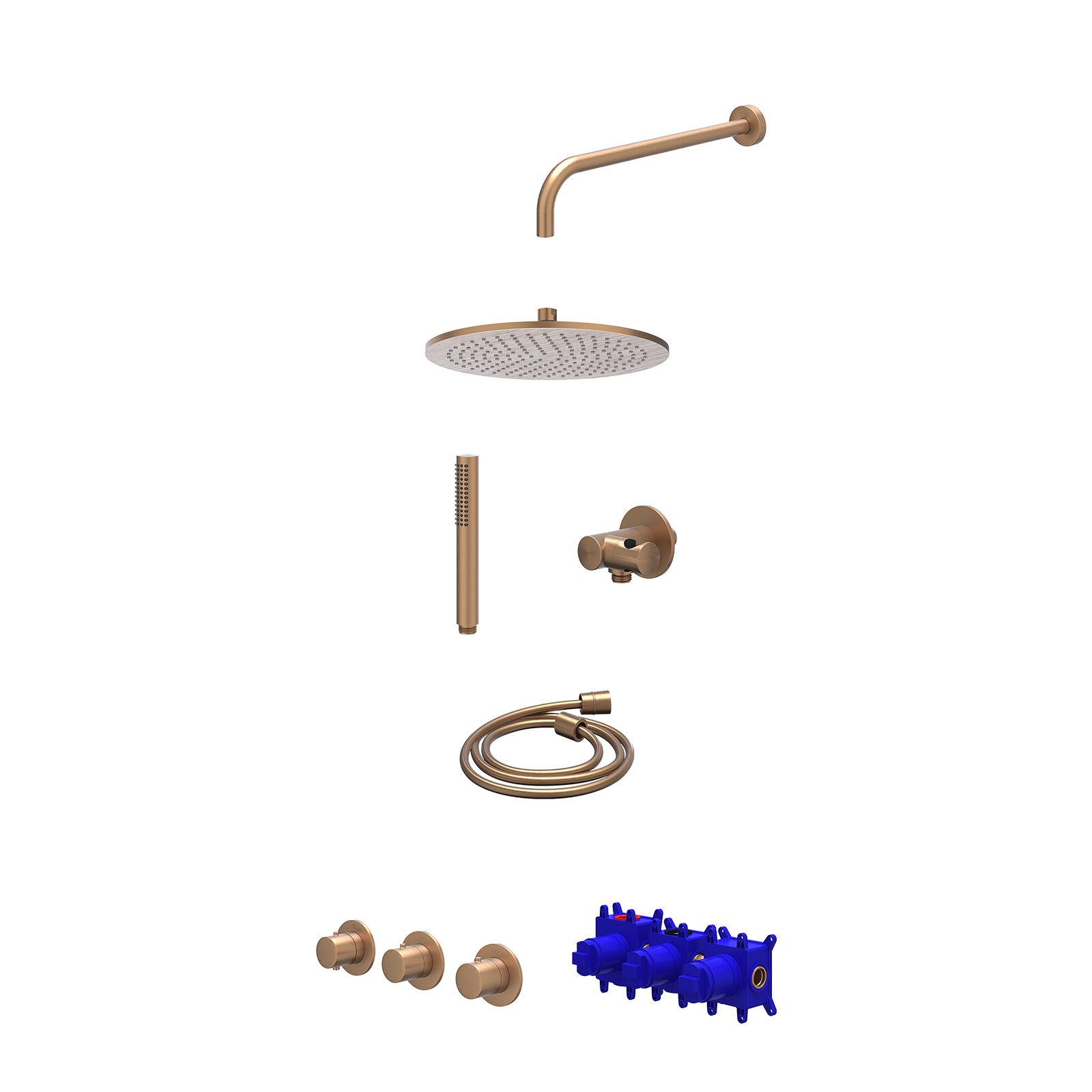 IVY Bond Regendoucheset inbouw 2 stopkranen - 30cm medium - wandarm - verstelbare steun - staafhanddouche - Geborsteld mat koper