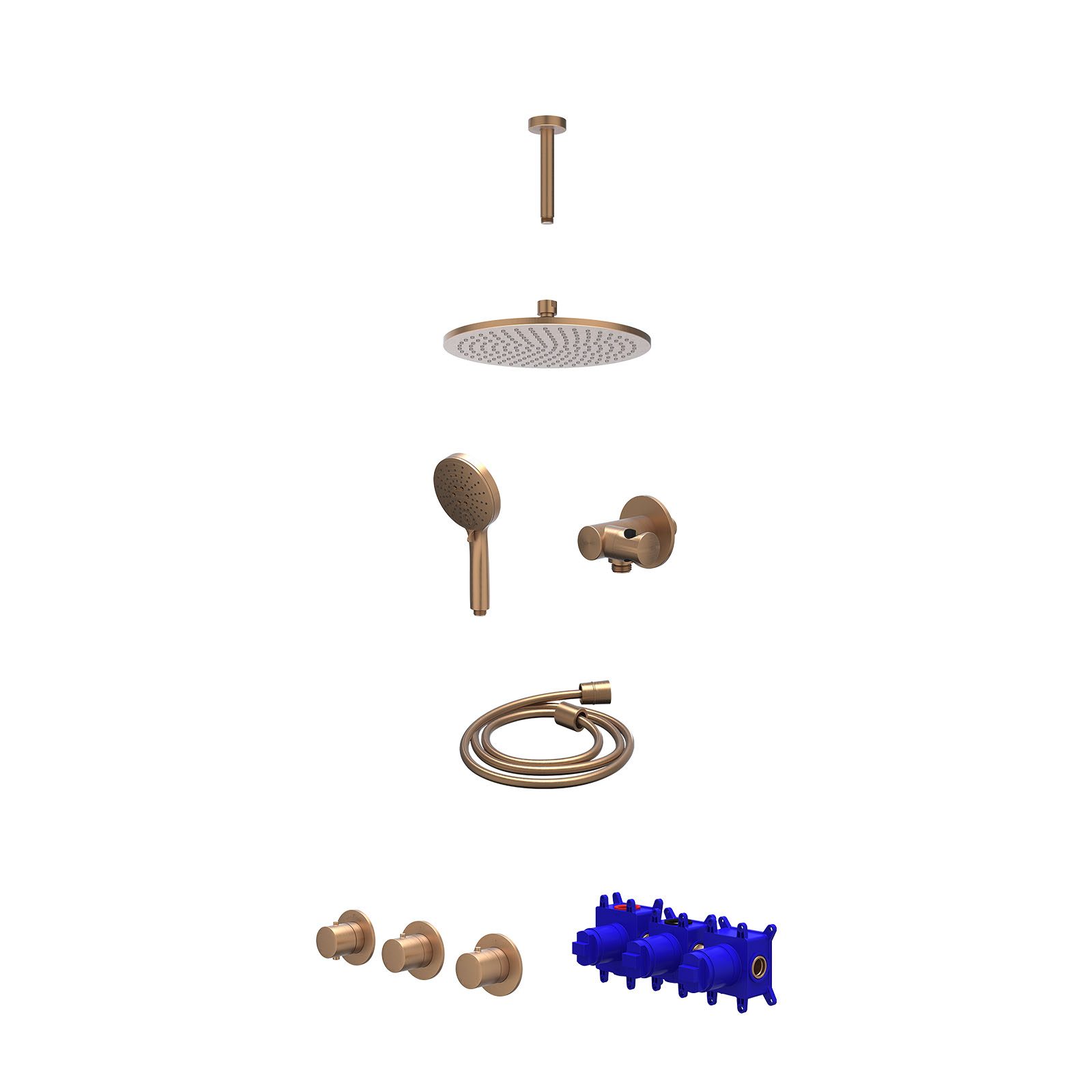 IVY Bond Regendoucheset inbouw 2 stopkranen - 25cm medium - plafond 15cm - verstelbare steun - 3-standen - Geborsteld mat koper