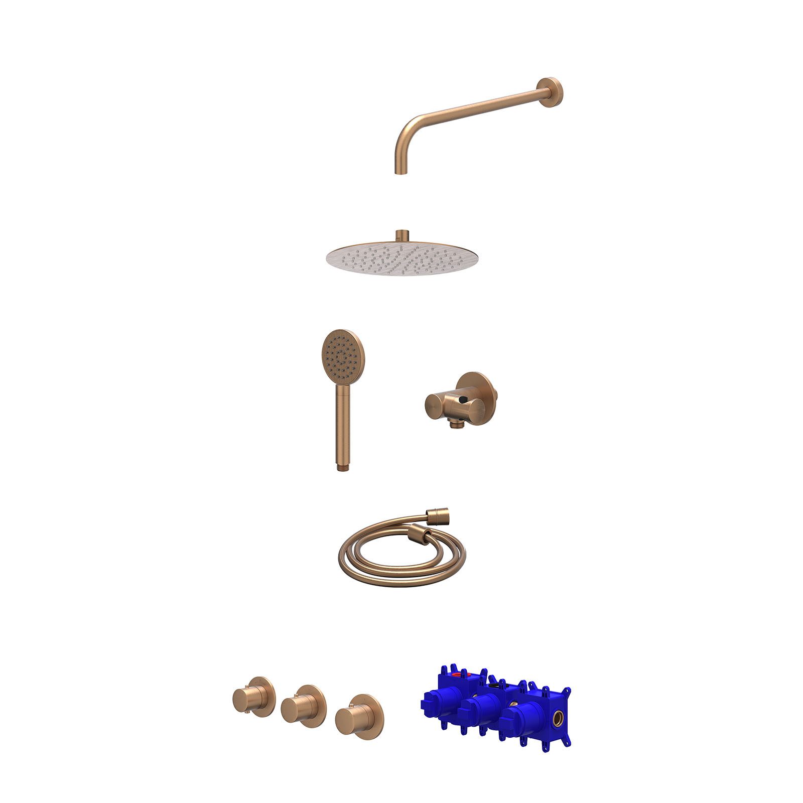 IVY Bond Regendoucheset inbouw 2 stopkranen - 25cm slim - wandarm - verstelbare steun - satin spray - Geborsteld mat koper