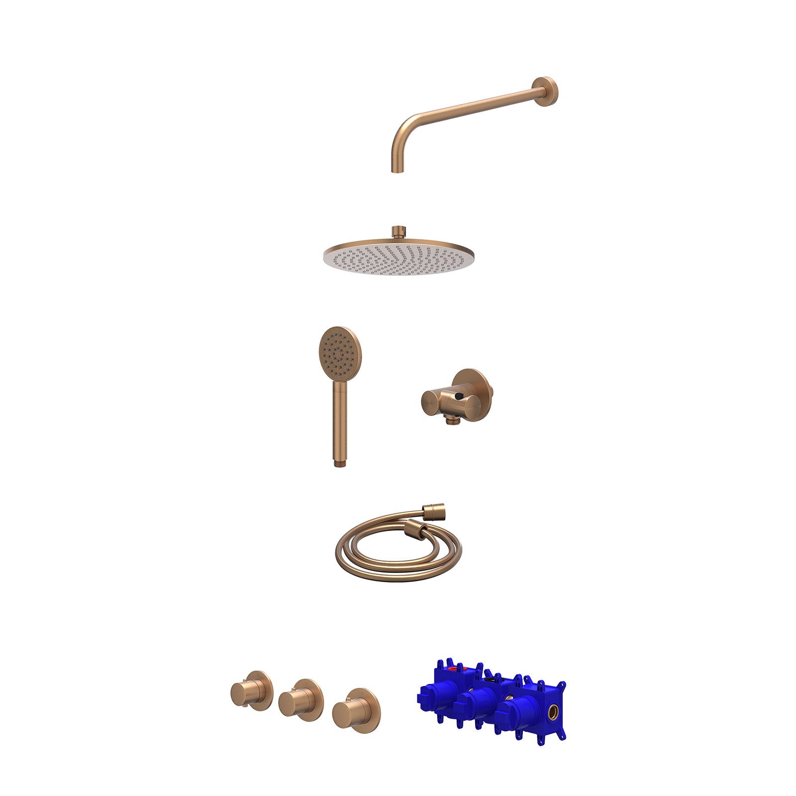IVY Bond Regendoucheset inbouw 2 stopkranen - 25cm medium - wandarm - verstelbare steun - satin spray - Geborsteld mat koper