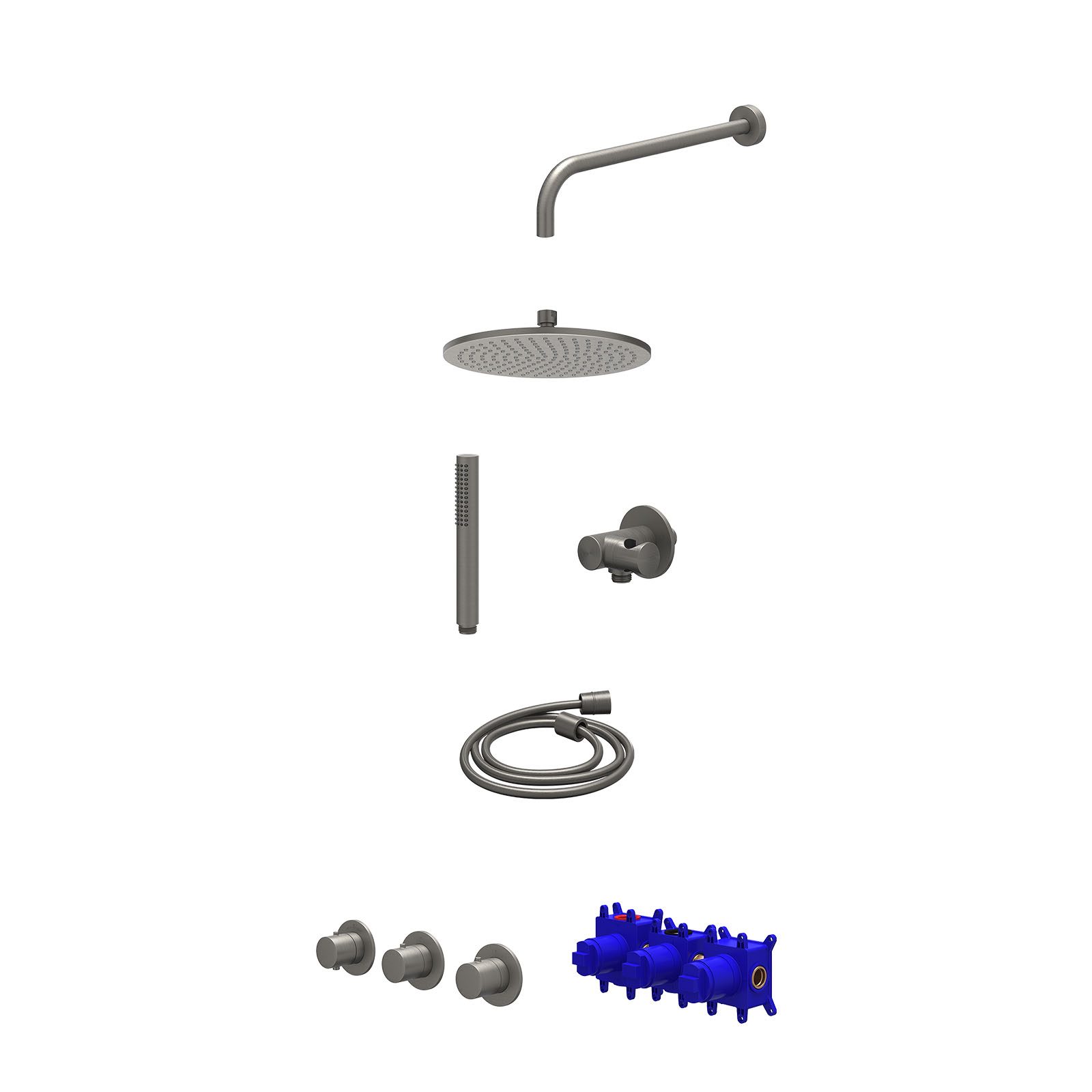 IVY Bond Regendoucheset inbouw 2 stopkranen - 25cm medium - wandarm - verstelbare steun - staafhanddouche - Geborsteld metal black