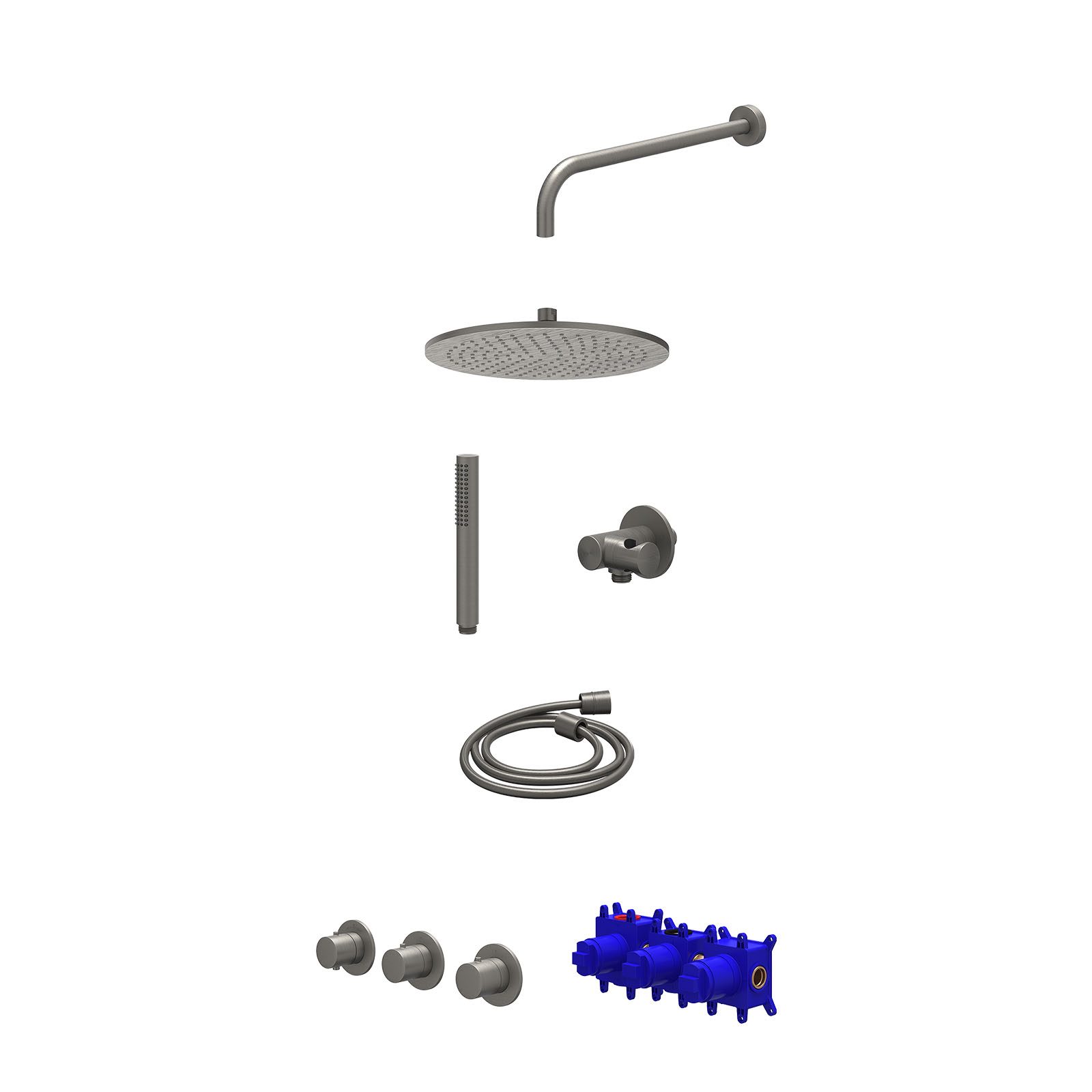 IVY Bond Regendoucheset inbouw 2 stopkranen - 30cm medium - wandarm - verstelbare steun - staafhanddouche - Geborsteld metal black