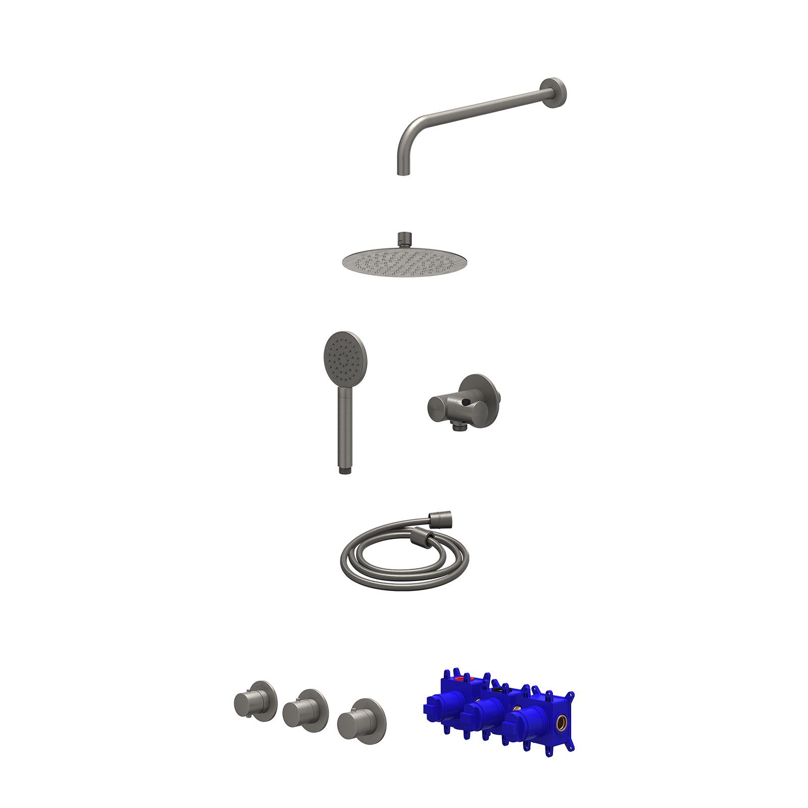 IVY Bond Regendoucheset inbouw 2 stopkranen - 20cm slim - wandarm - verstelbare steun - satin spray - Geborsteld metal black