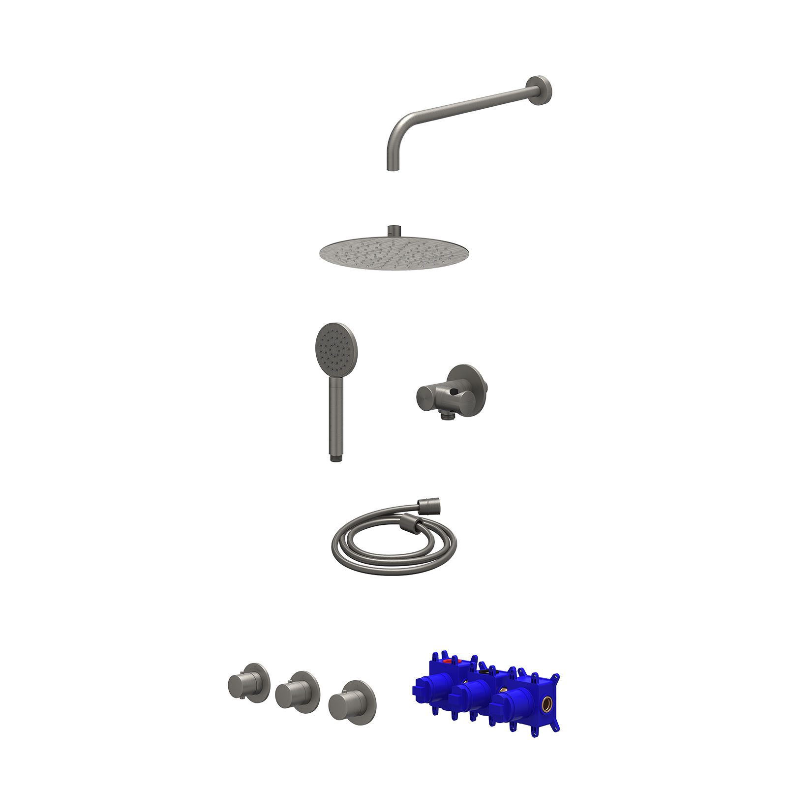 IVY Bond Regendoucheset inbouw 2 stopkranen - 25cm slim - wandarm - verstelbare steun - satin spray - Geborsteld metal black