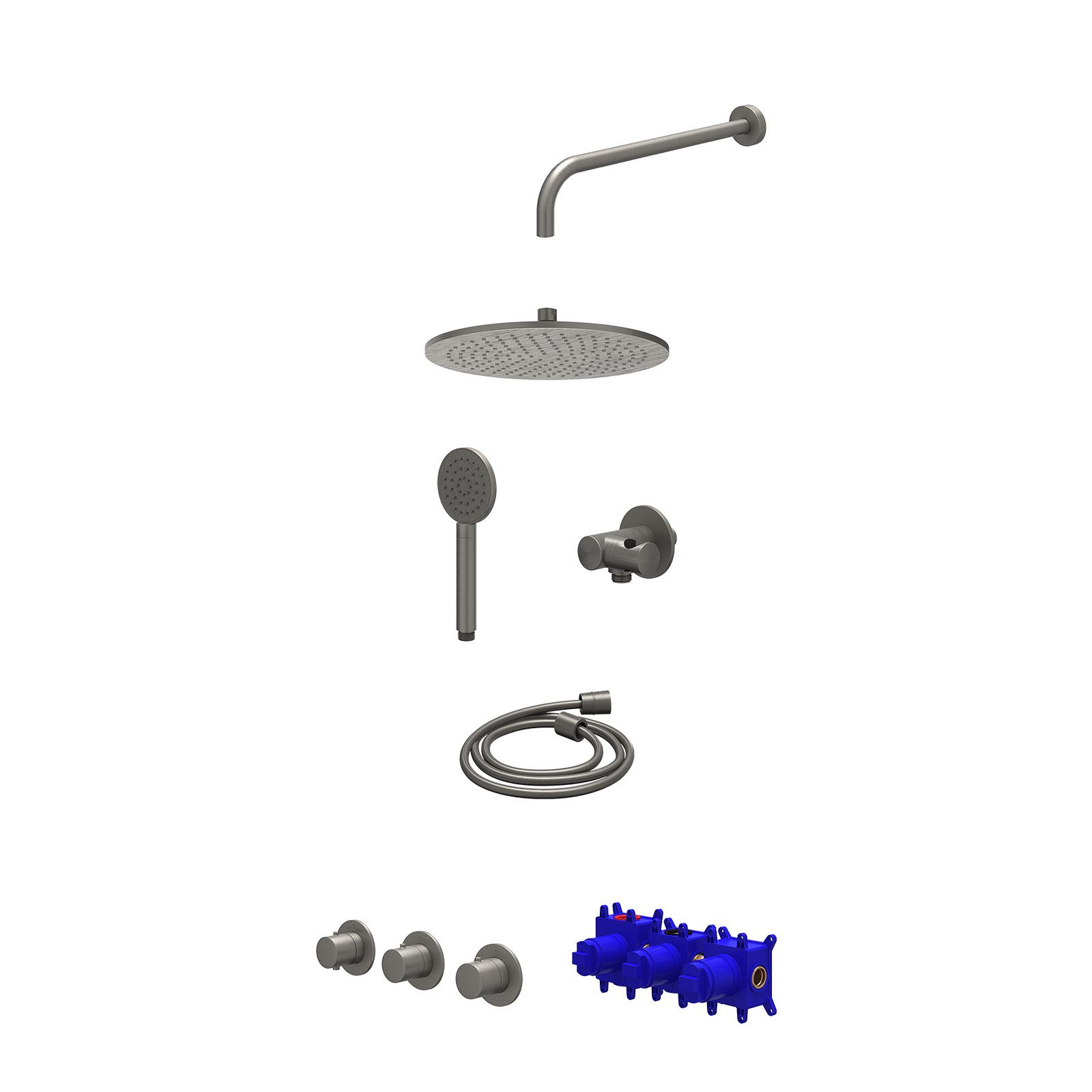 IVY Bond Regendoucheset inbouw 2 stopkranen - 30cm medium - wandarm - verstelbare steun - satin spray - Geborsteld metal black