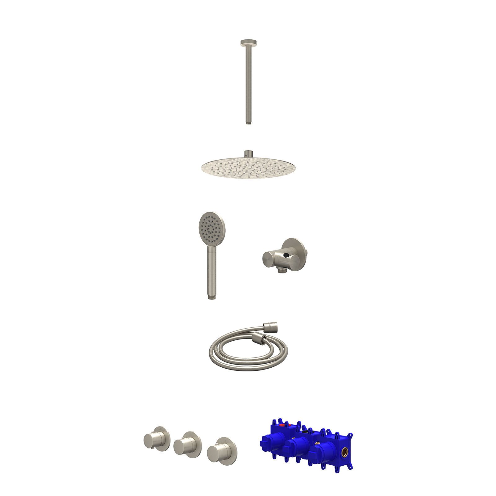 IVY Bond Regendoucheset inbouw 2 stopkranen - 25cm slim - plafond 30cm - verstelbare steun - satin spray - Geborsteld nickel