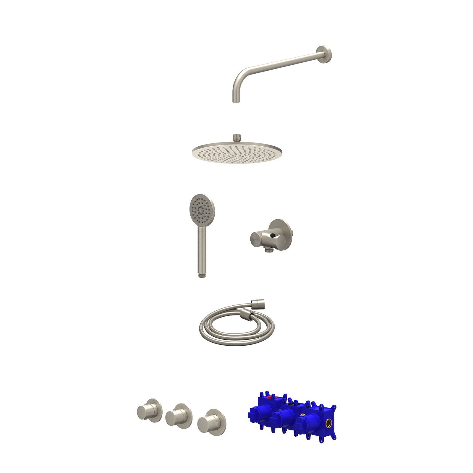 IVY Bond Regendoucheset inbouw 2 stopkranen - 25cm medium - wandarm - verstelbare steun - satin spray - Geborsteld nickel