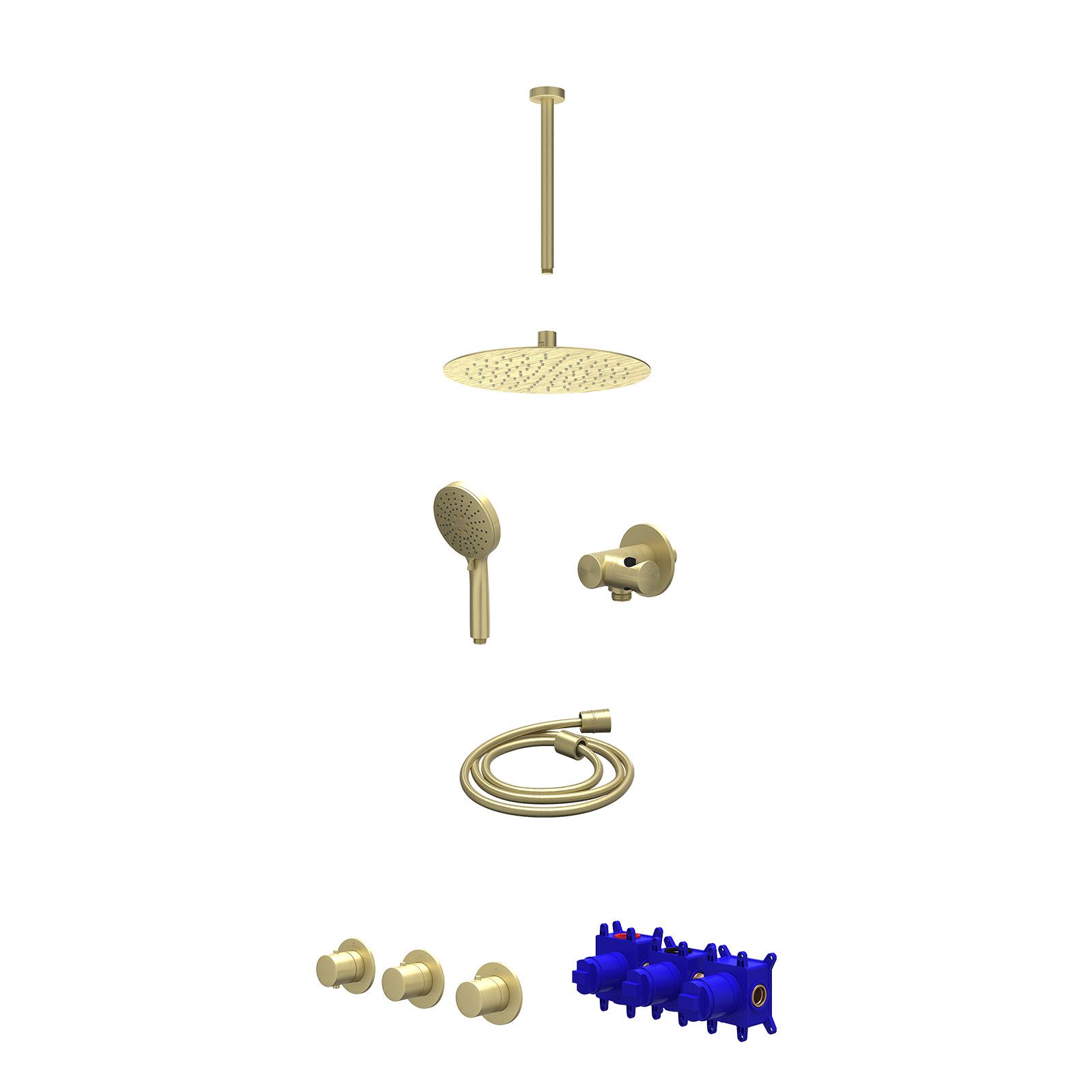IVY Bond Regendoucheset inbouw 2 stopkranen - 25cm slim - plafond 30cm - verstelbare steun - 3-standen - Geborsteld mat goud