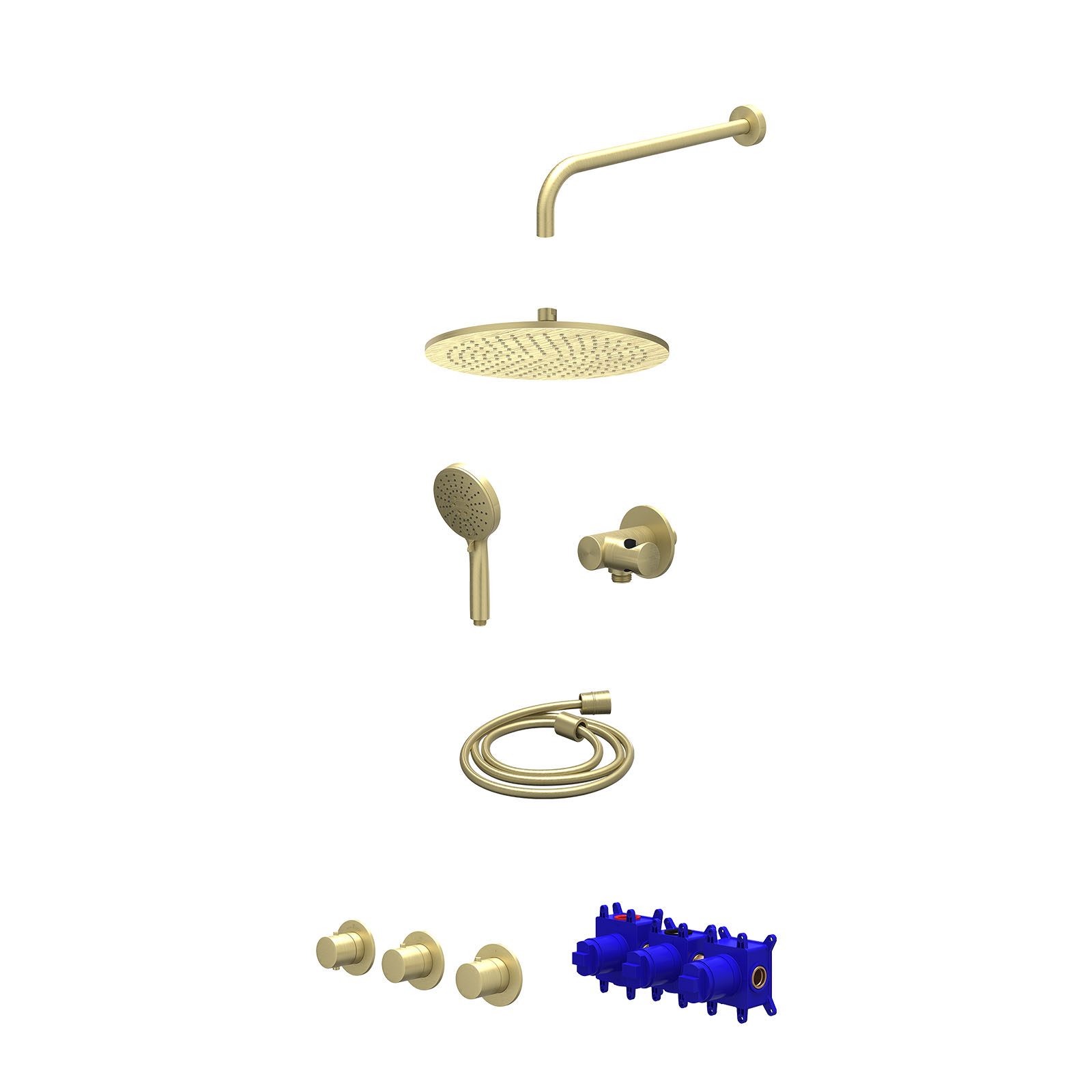 IVY Bond Regendoucheset inbouw 2 stopkranen - 30cm medium - wandarm - verstelbare steun - 3-standen - Geborsteld mat goud