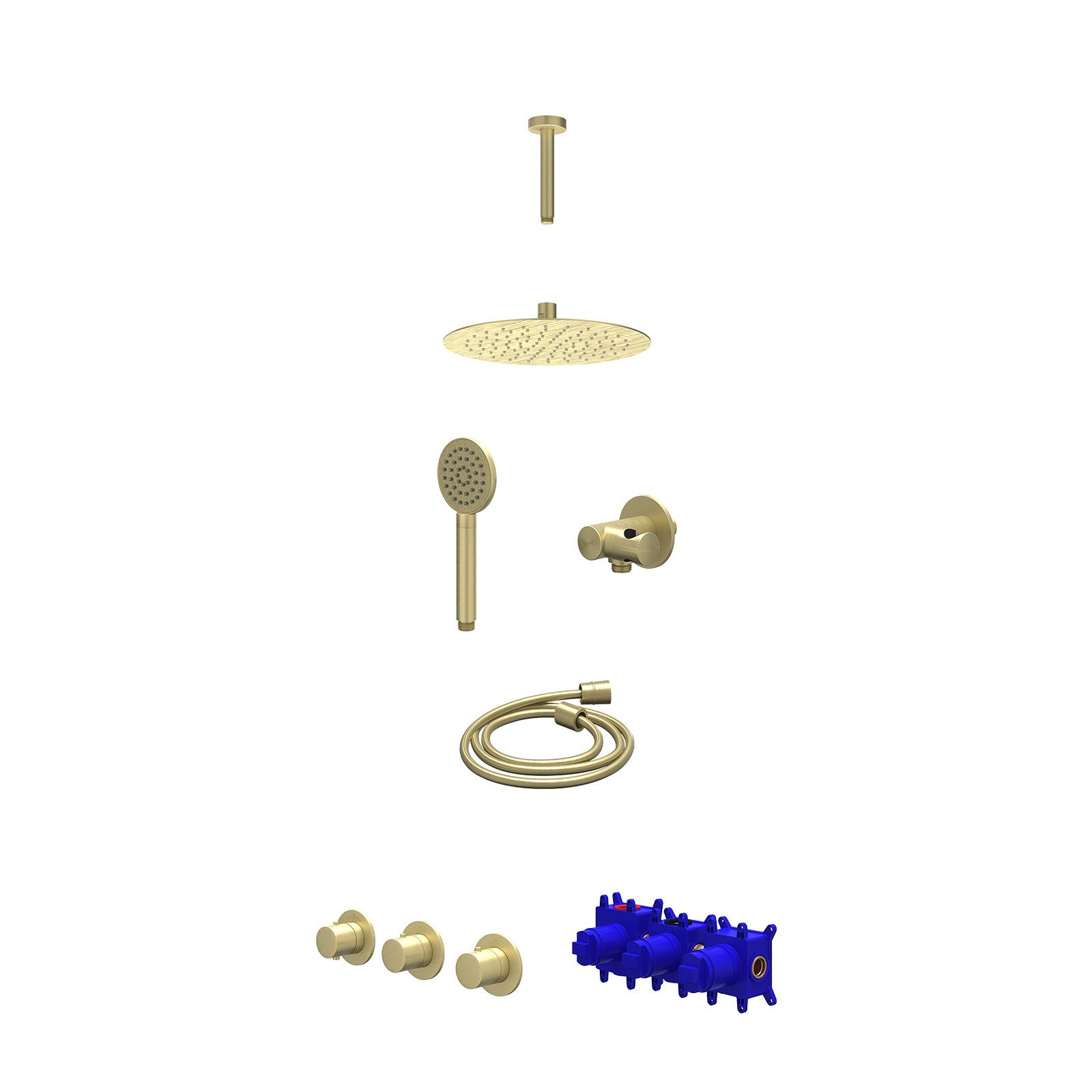 IVY Bond Regendoucheset inbouw 2 stopkranen - 25cm slim - plafond 15cm - verstelbare steun - satin spray - Geborsteld mat goud
