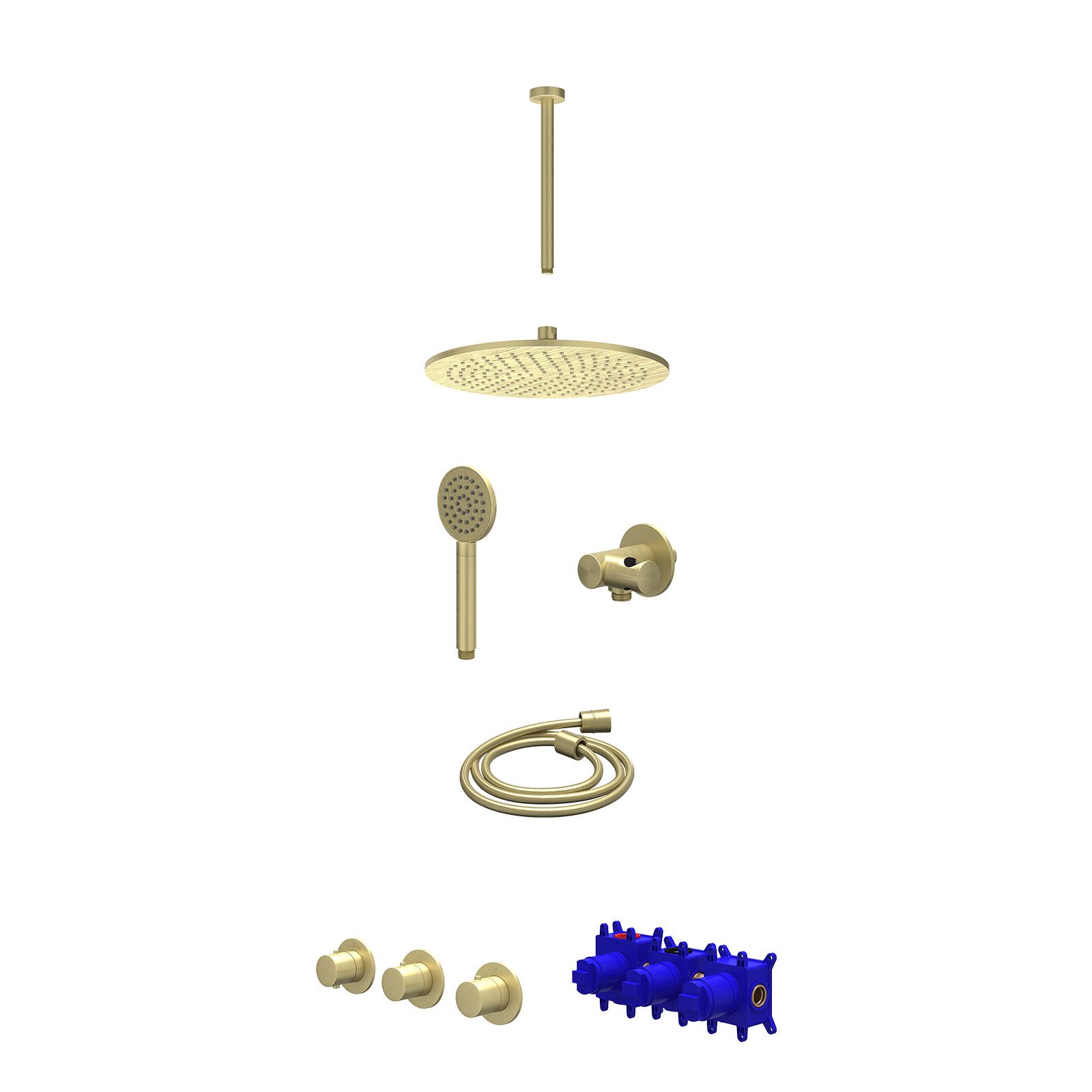 IVY Bond Regendoucheset inbouw 2 stopkranen - 30cm medium - plafond 30cm - verstelbare steun - satin spray - Geborsteld mat goud
