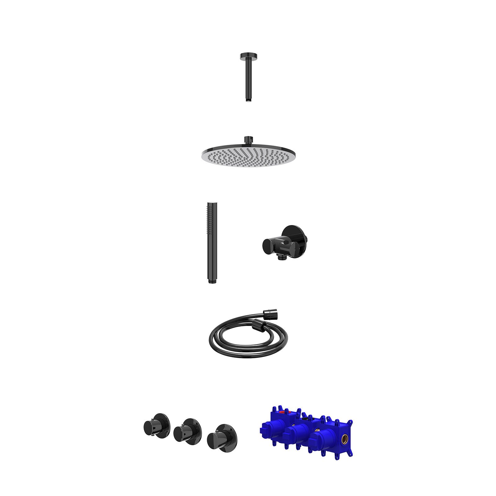 IVY Bond Regendoucheset inbouw 2 stopkranen - 25cm medium - plafond 15cm - verstelbare steun - staafhanddouche - Zwart chroom