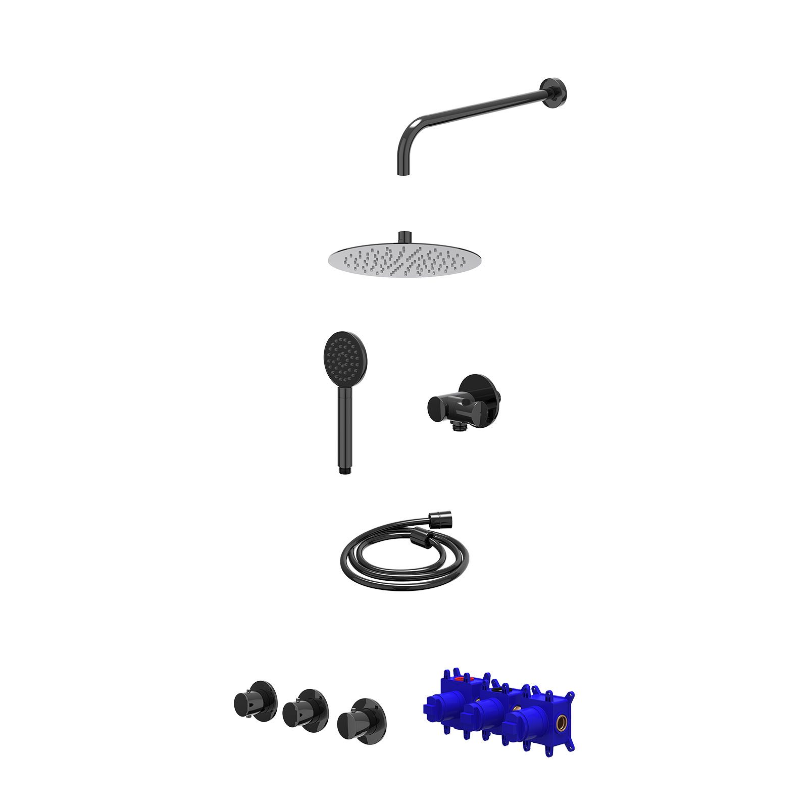 IVY Bond Regendoucheset inbouw 2 stopkranen - 25cm slim - wandarm - verstelbare steun - satin spray - Zwart chroom