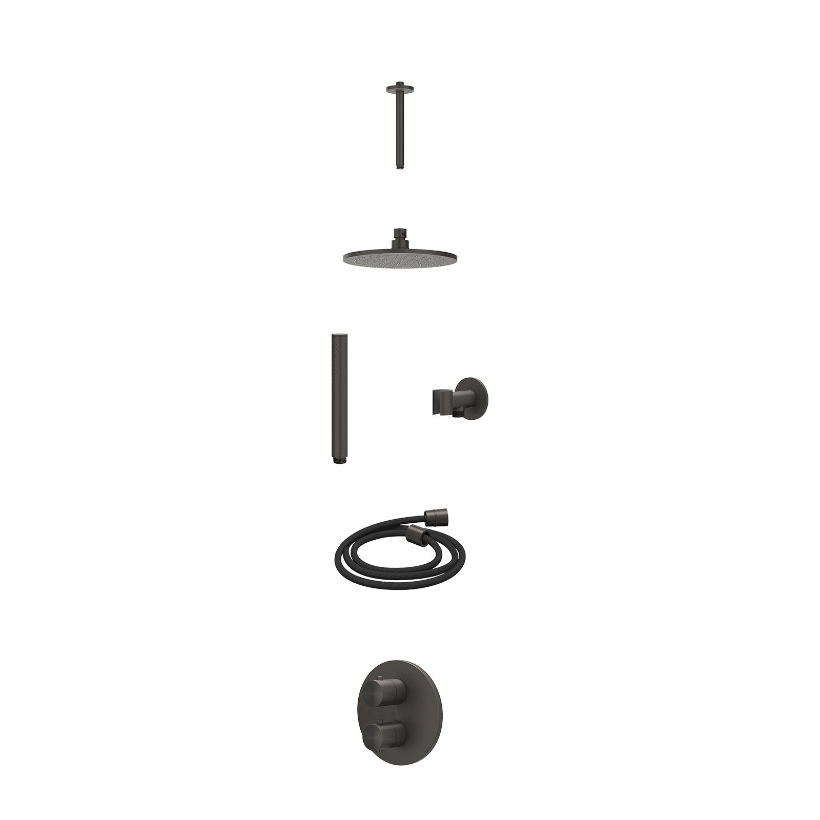 IVY Concord Regendoucheset inbouw 2-weg RVS316 - 20cm medium - plafond 20cm - glijstang - staafhanddouche - excl. inbouwbox - Geborsteld carbon black
