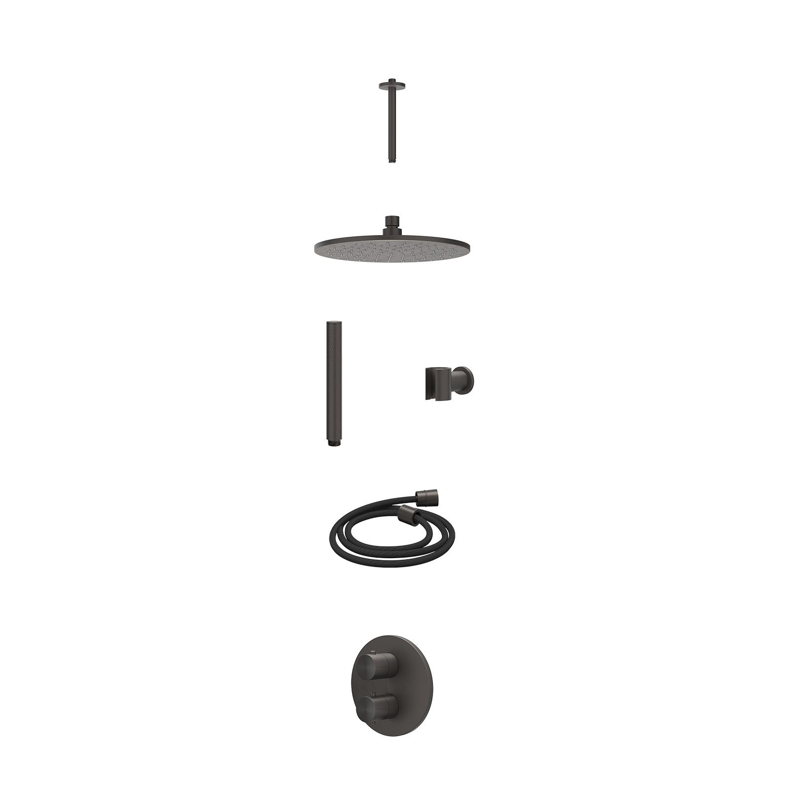 IVY Concord Regendoucheset inbouw 2-weg RVS316 - 25cm medium - plafond 20cm - wandhouder - staafhanddouche - excl. inbouwbox - Geborsteld carbon black