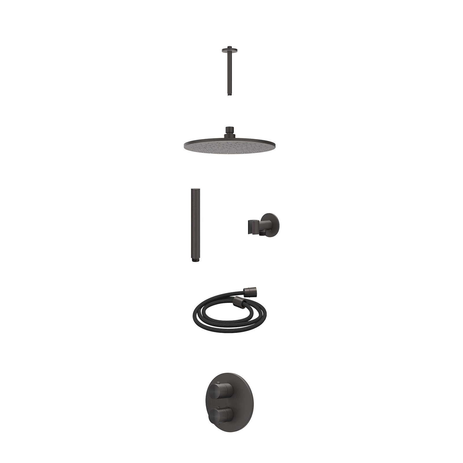 IVY Concord Regendoucheset inbouw 2-weg RVS316 - 25cm medium - plafond 20cm - glijstang - staafhanddouche - excl. inbouwbox - Geborsteld carbon black