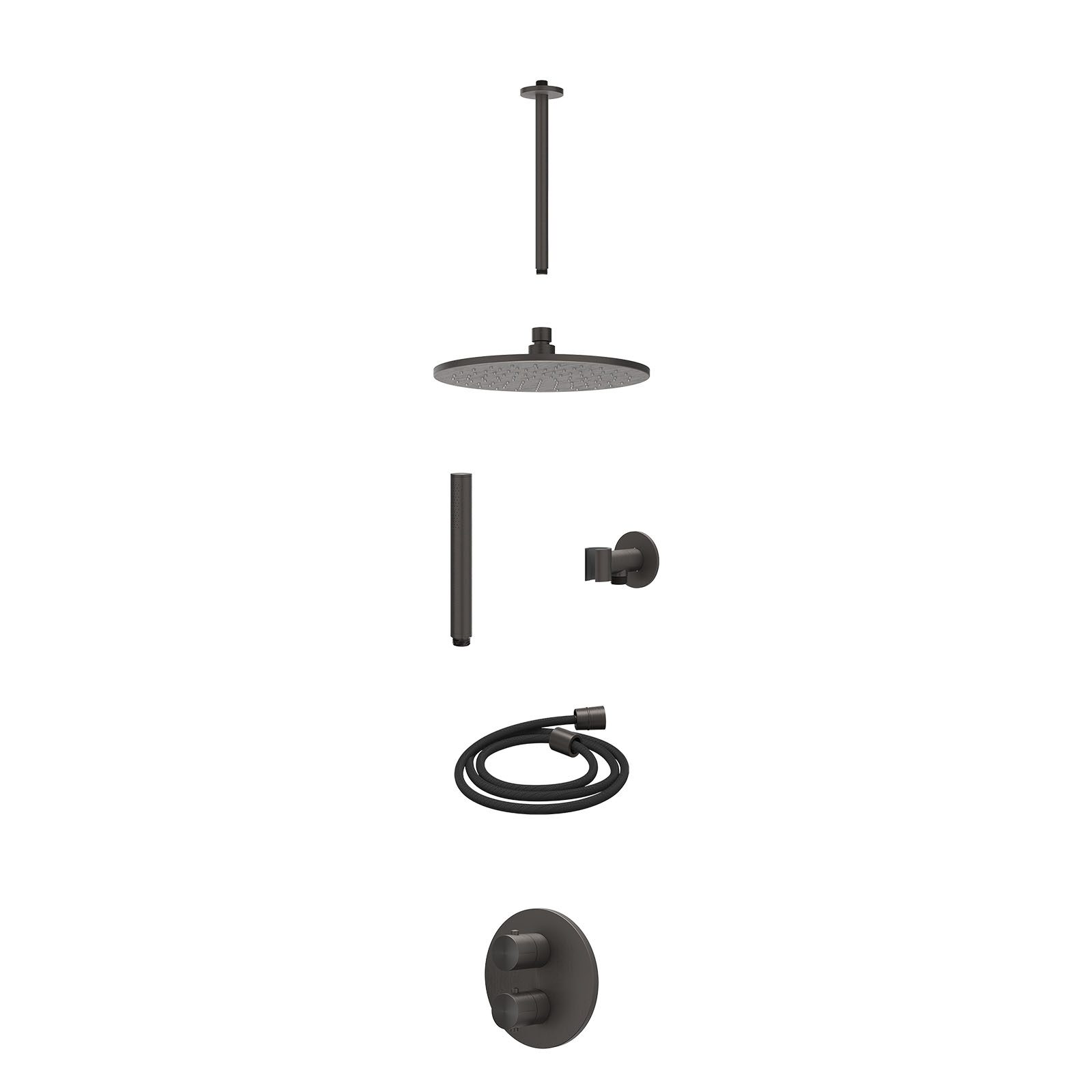 IVY Concord Regendoucheset inbouw 2-weg RVS316 - 25cm medium - plafond 30cm - glijstang - staafhanddouche - excl. inbouwbox - Geborsteld carbon black