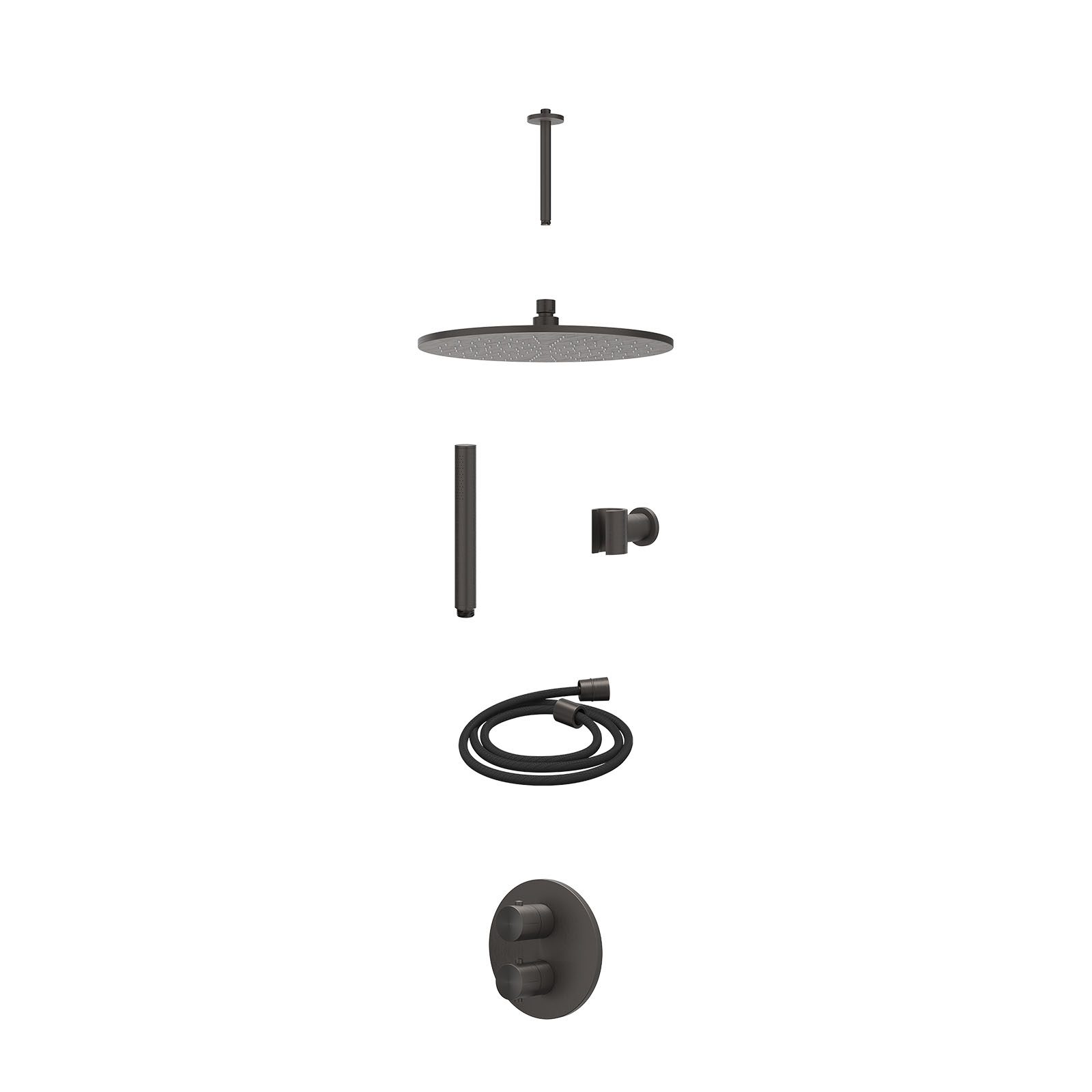 IVY Concord Regendoucheset inbouw 2-weg RVS316 - 30cm medium - plafond 20cm - wandhouder - staafhanddouche - excl. inbouwbox - Geborsteld carbon black