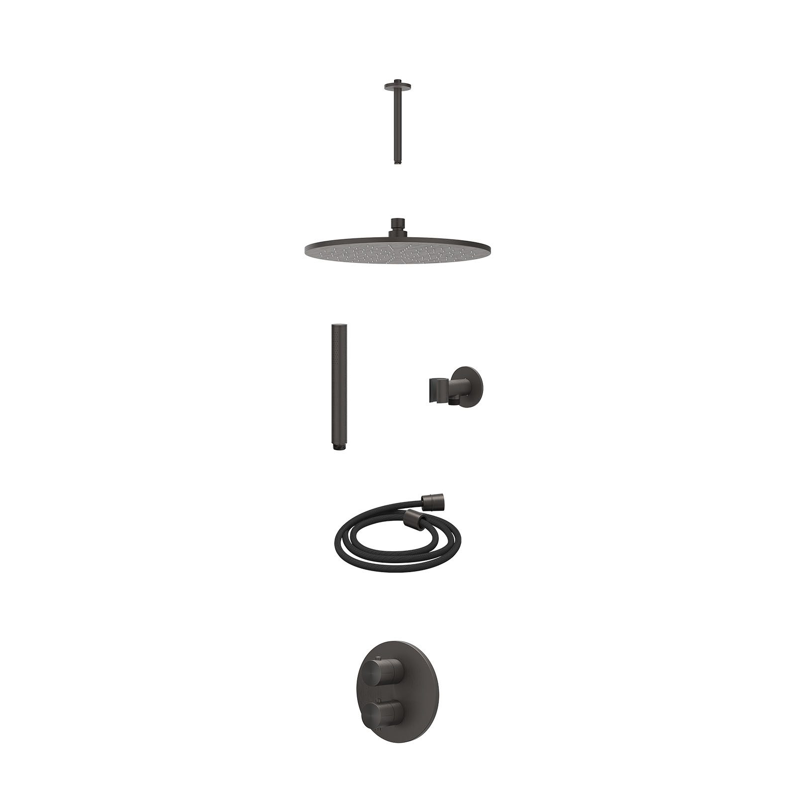 IVY Concord Regendoucheset inbouw 2-weg RVS316 - 30cm medium - plafond 20cm - glijstang - staafhanddouche - excl. inbouwbox - Geborsteld carbon black