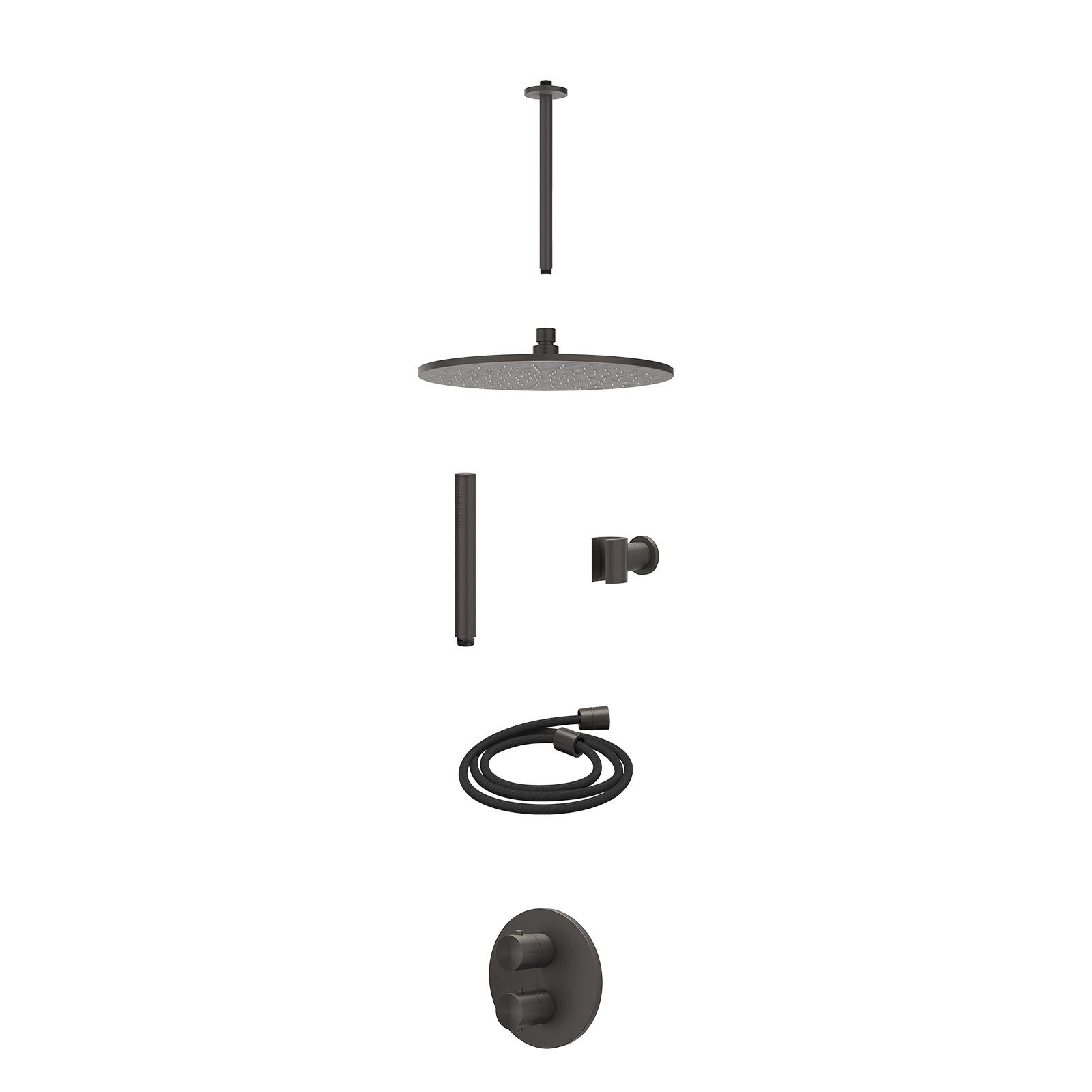 IVY Concord Regendoucheset inbouw 2-weg RVS316 - 30cm medium - plafond 30cm - wandhouder - staafhanddouche - excl. inbouwbox - Geborsteld carbon black