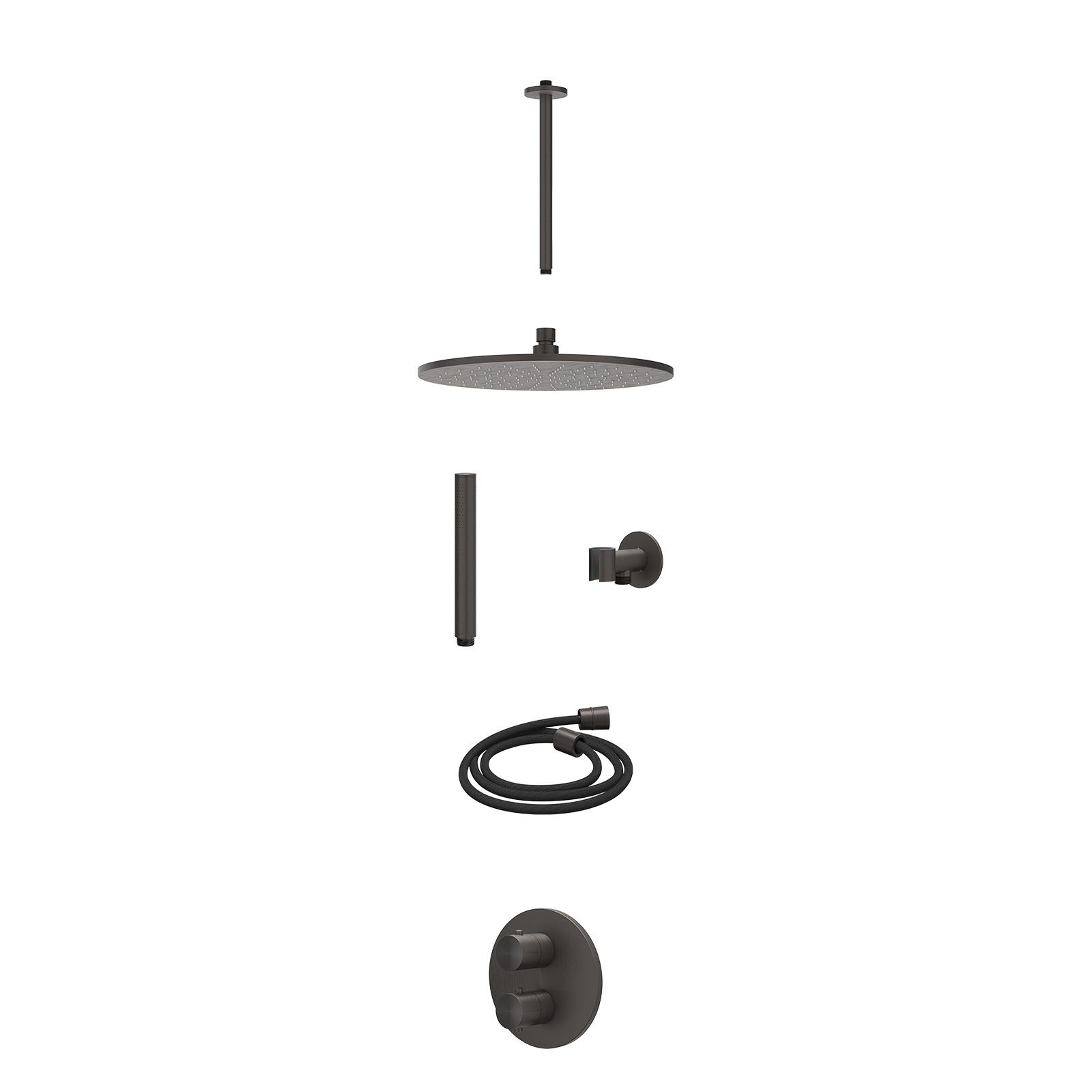 IVY Concord Regendoucheset inbouw 2-weg RVS316 - 30cm medium - plafond 30cm - glijstang - staafhanddouche - excl. inbouwbox - Geborsteld carbon black