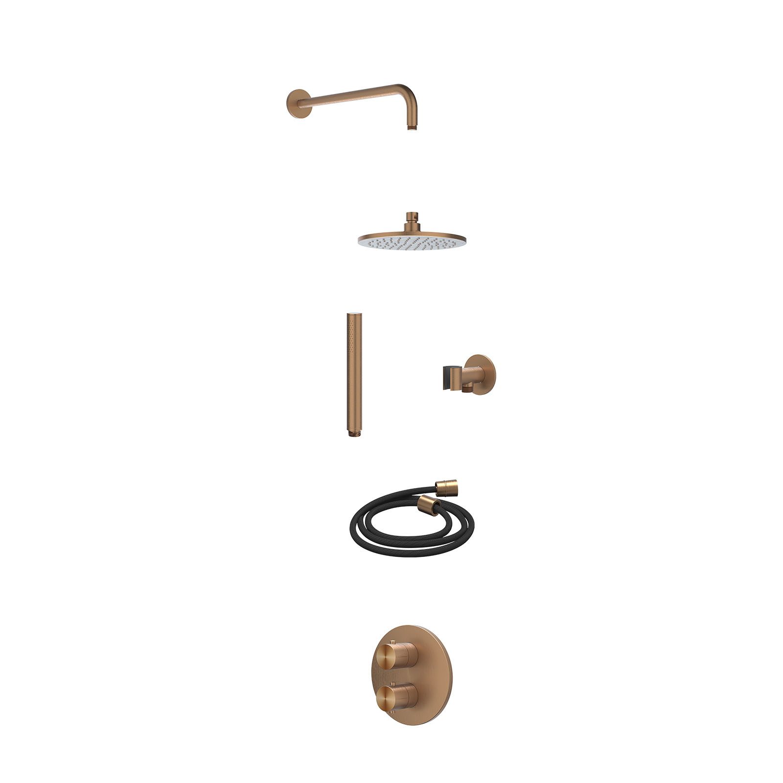 IVY Concord Regendoucheset inbouw 2-weg RVS316 - 20cm medium - wandarm - glijstang - staafhanddouche - excl. inbouwbox - Geborsteld mat koper
