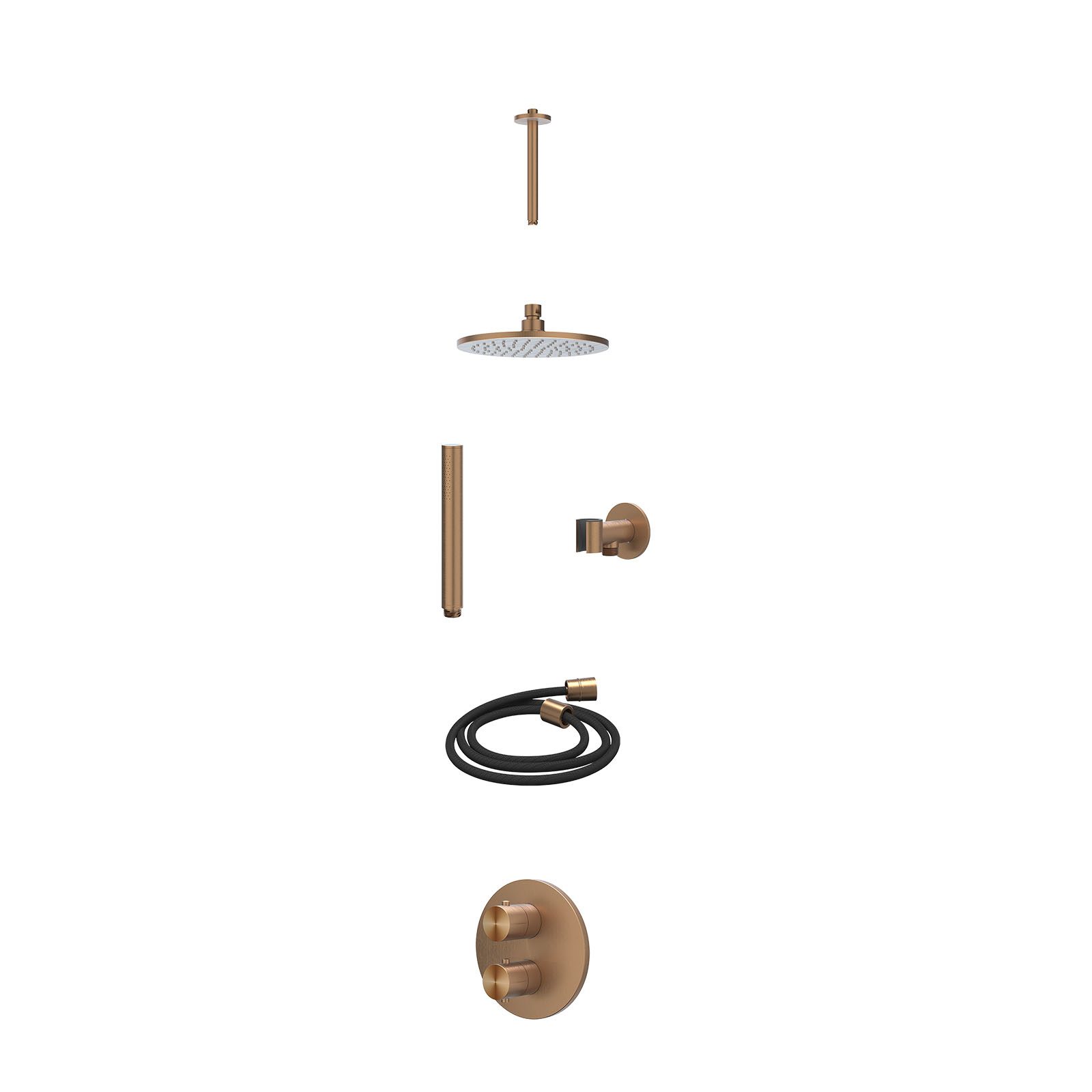 IVY Concord Regendoucheset inbouw 2-weg RVS316 - 20cm medium - plafond 20cm - glijstang - staafhanddouche - excl. inbouwbox - Geborsteld mat koper