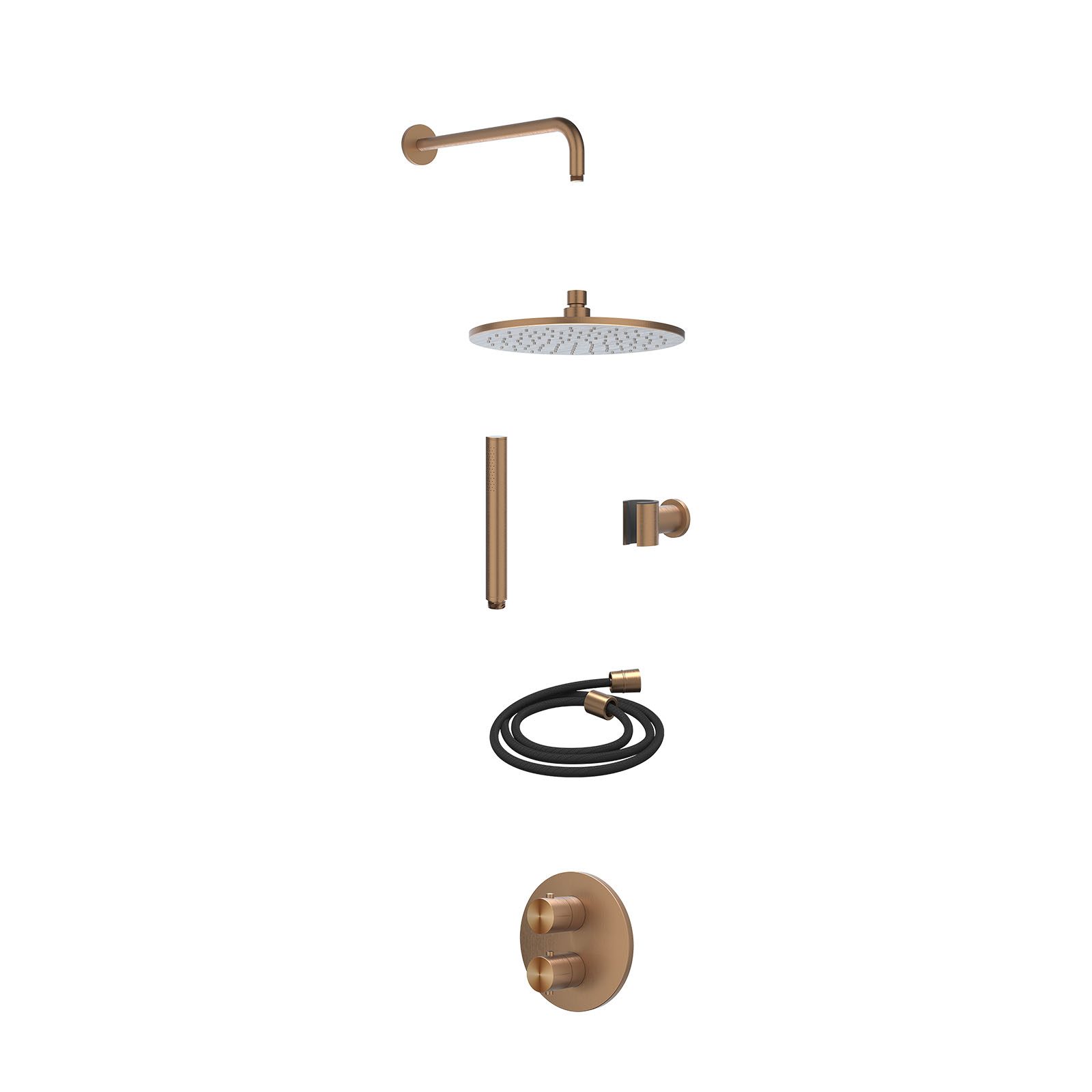 IVY Concord Regendoucheset inbouw 2-weg RVS316 - 25cm medium - wandarm - wandhouder - staafhanddouche - excl. inbouwbox - Geborsteld mat koper