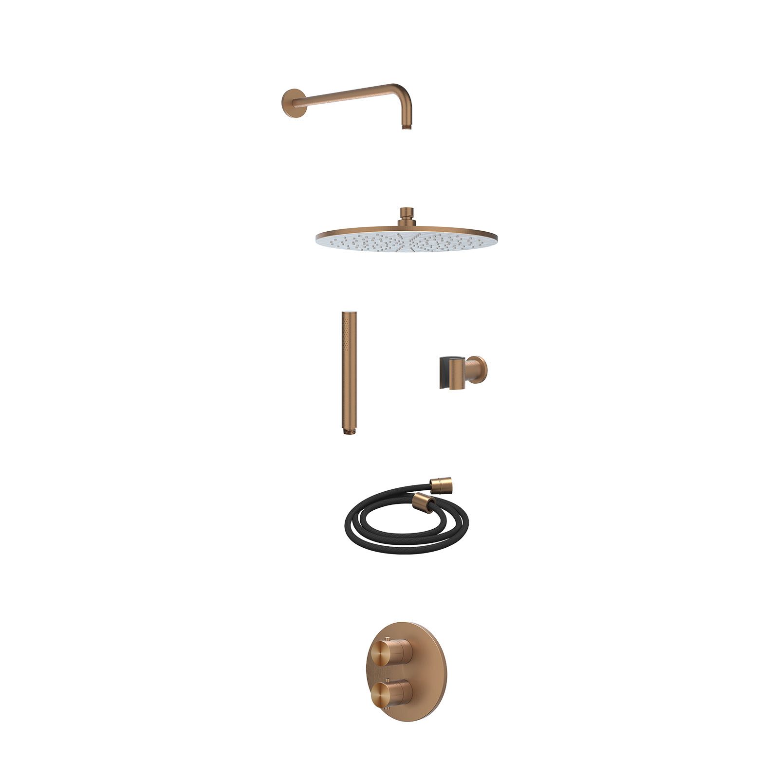 IVY Concord Regendoucheset inbouw 2-weg RVS316 - 30cm medium - wandarm - wandhouder - staafhanddouche - excl. inbouwbox - Geborsteld mat koper