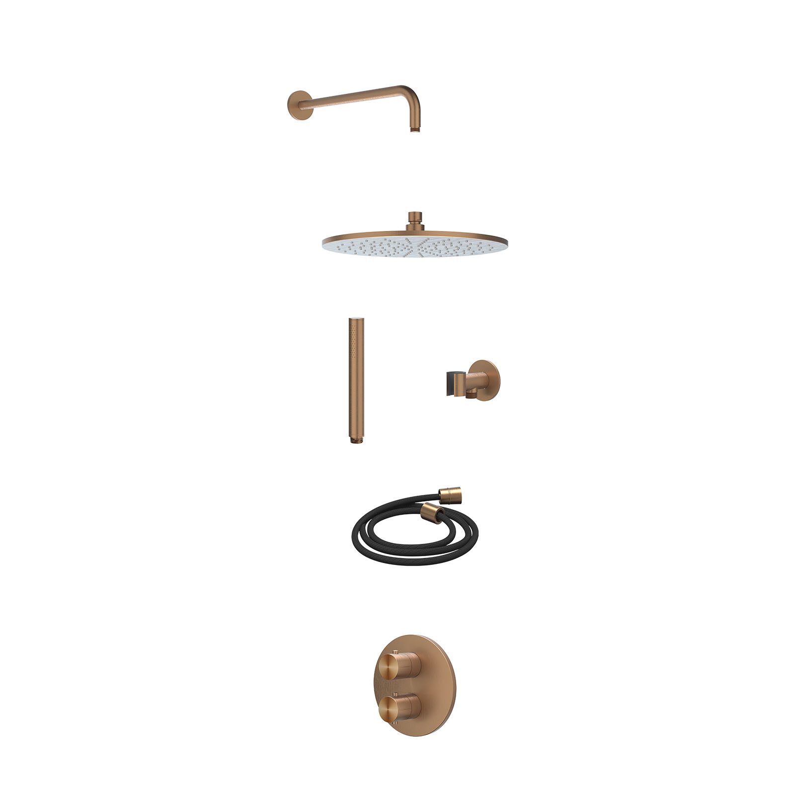 IVY Concord Regendoucheset inbouw 2-weg RVS316 - 30cm medium - wandarm - glijstang - staafhanddouche - excl. inbouwbox - Geborsteld mat koper