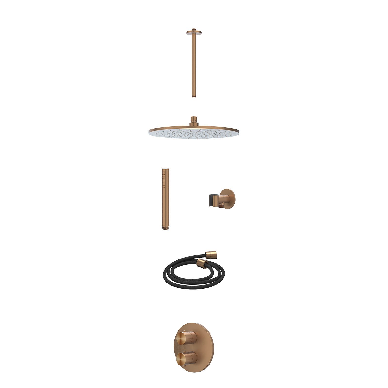 IVY Concord Regendoucheset inbouw 2-weg RVS316 - 30cm medium - plafond 30cm - glijstang - staafhanddouche - excl. inbouwbox - Geborsteld mat koper