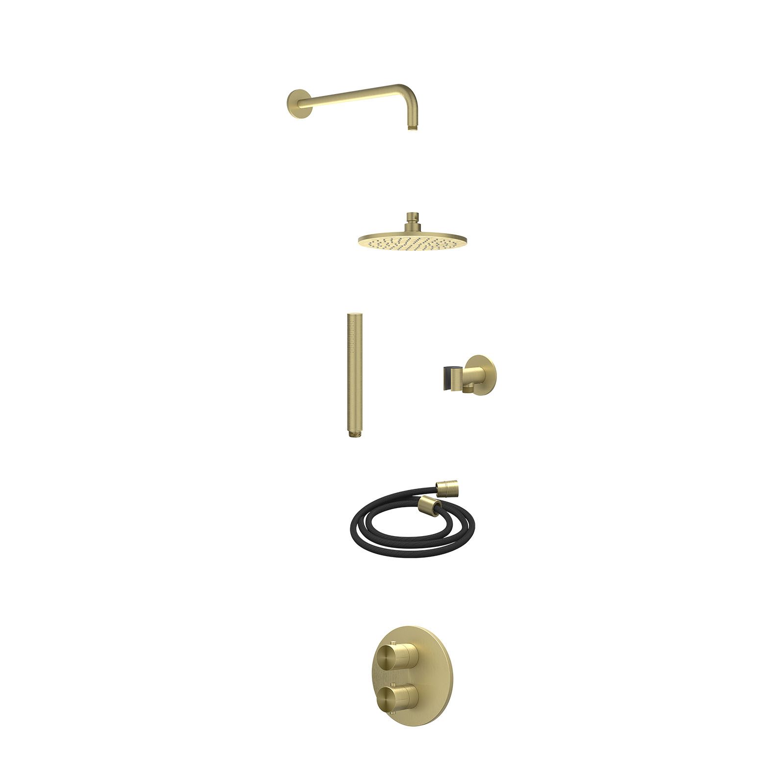 IVY Concord Regendoucheset inbouw 2-weg RVS316 - 20cm medium - wandarm - glijstang - staafhanddouche - excl. inbouwbox - Geborsteld mat goud