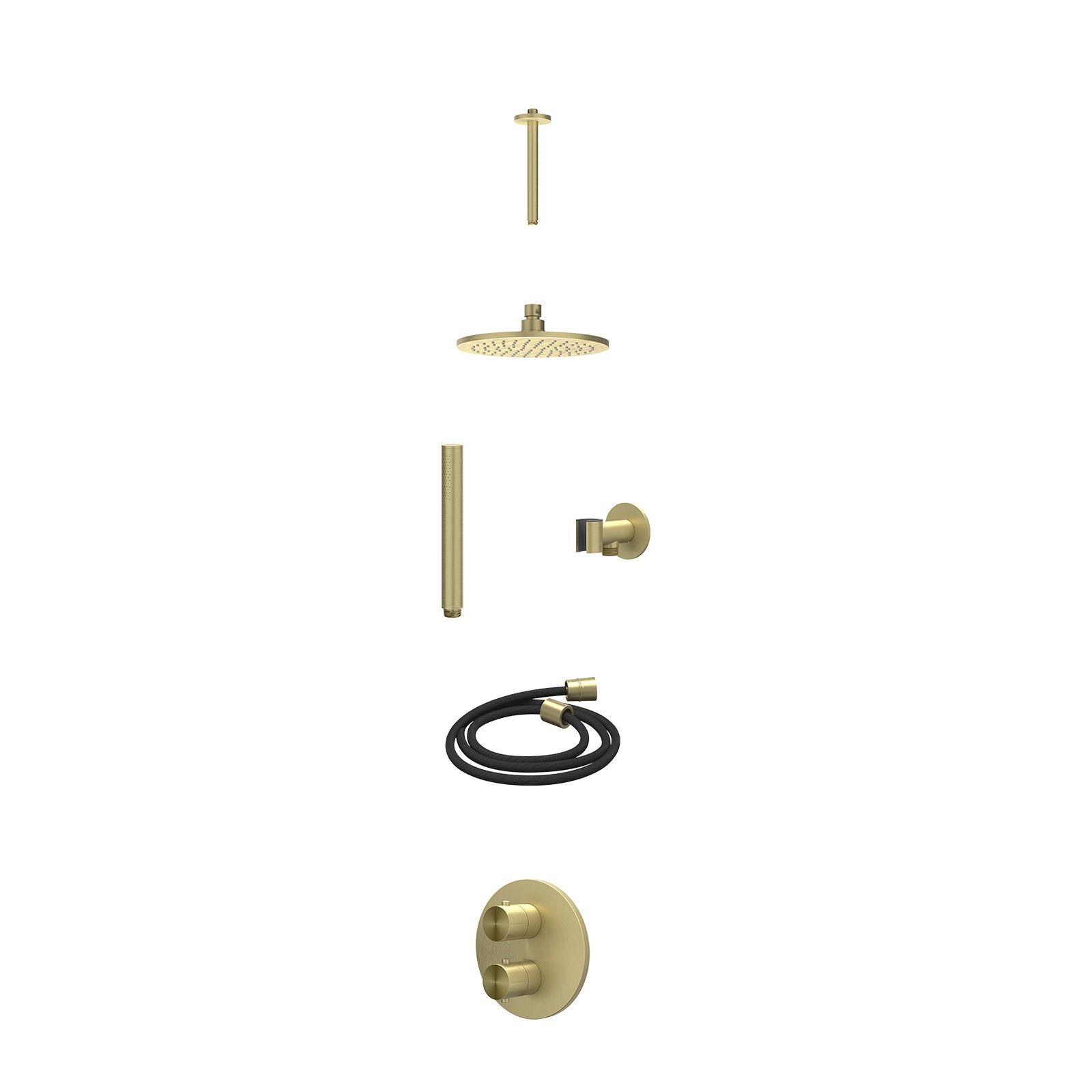 IVY Concord Regendoucheset inbouw 2-weg RVS316 - 20cm medium - plafond 20cm - glijstang - staafhanddouche - excl. inbouwbox - Geborsteld mat goud