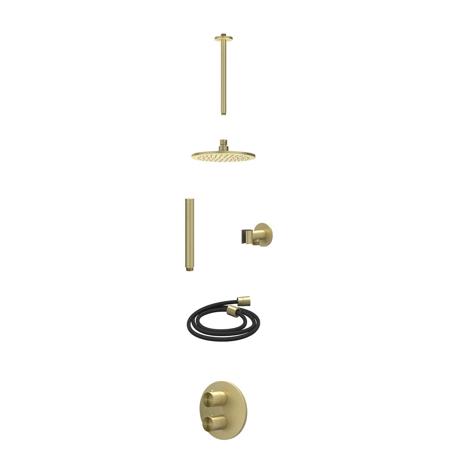IVY Concord Regendoucheset inbouw 2-weg RVS316 - 20cm medium - plafond 30cm - glijstang - staafhanddouche - excl. inbouwbox - Geborsteld mat goud