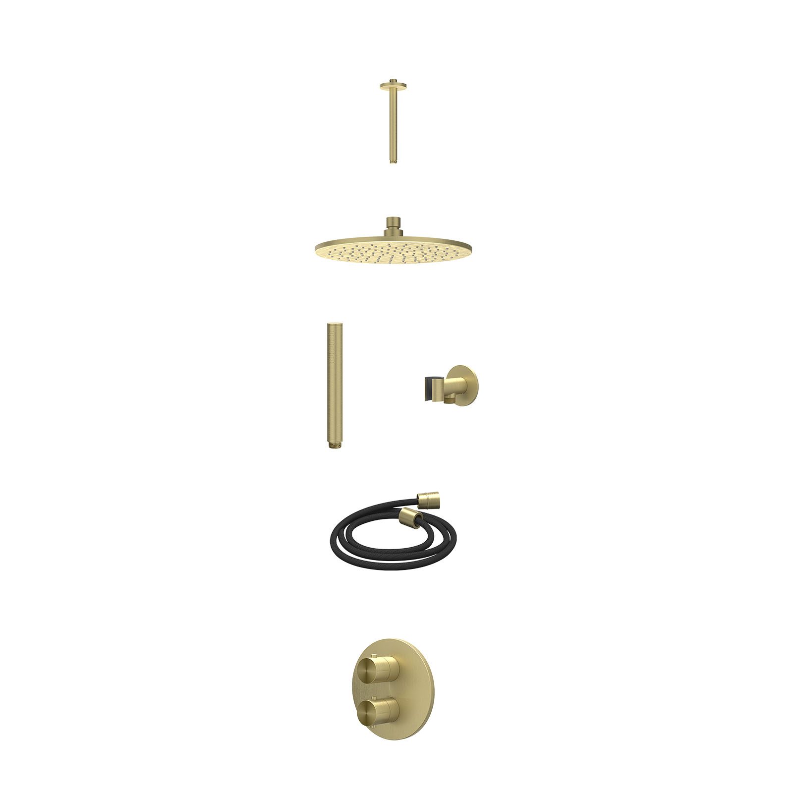 IVY Concord Regendoucheset inbouw 2-weg RVS316 - 25cm medium - plafond 20cm - glijstang - staafhanddouche - excl. inbouwbox - Geborsteld mat goud