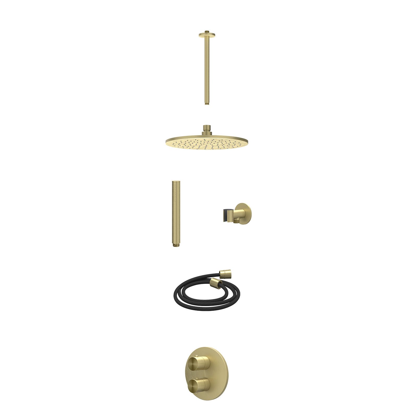 IVY Concord Regendoucheset inbouw 2-weg RVS316 - 25cm medium - plafond 30cm - glijstang - staafhanddouche - excl. inbouwbox - Geborsteld mat goud