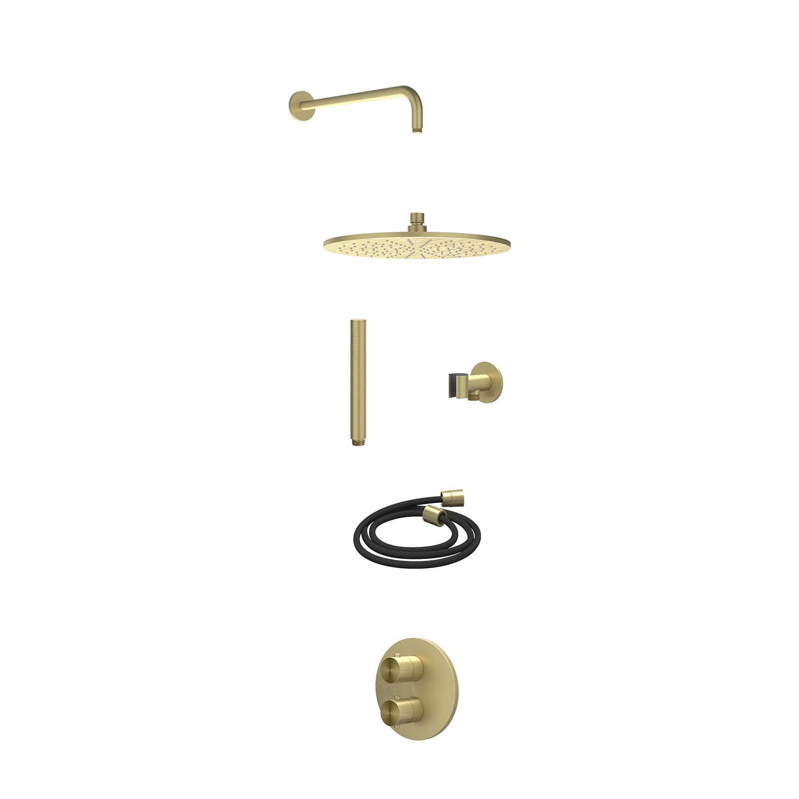 IVY Concord Regendoucheset inbouw 2-weg RVS316 - 30cm medium - wandarm - glijstang - staafhanddouche - excl. inbouwbox - Geborsteld mat goud
