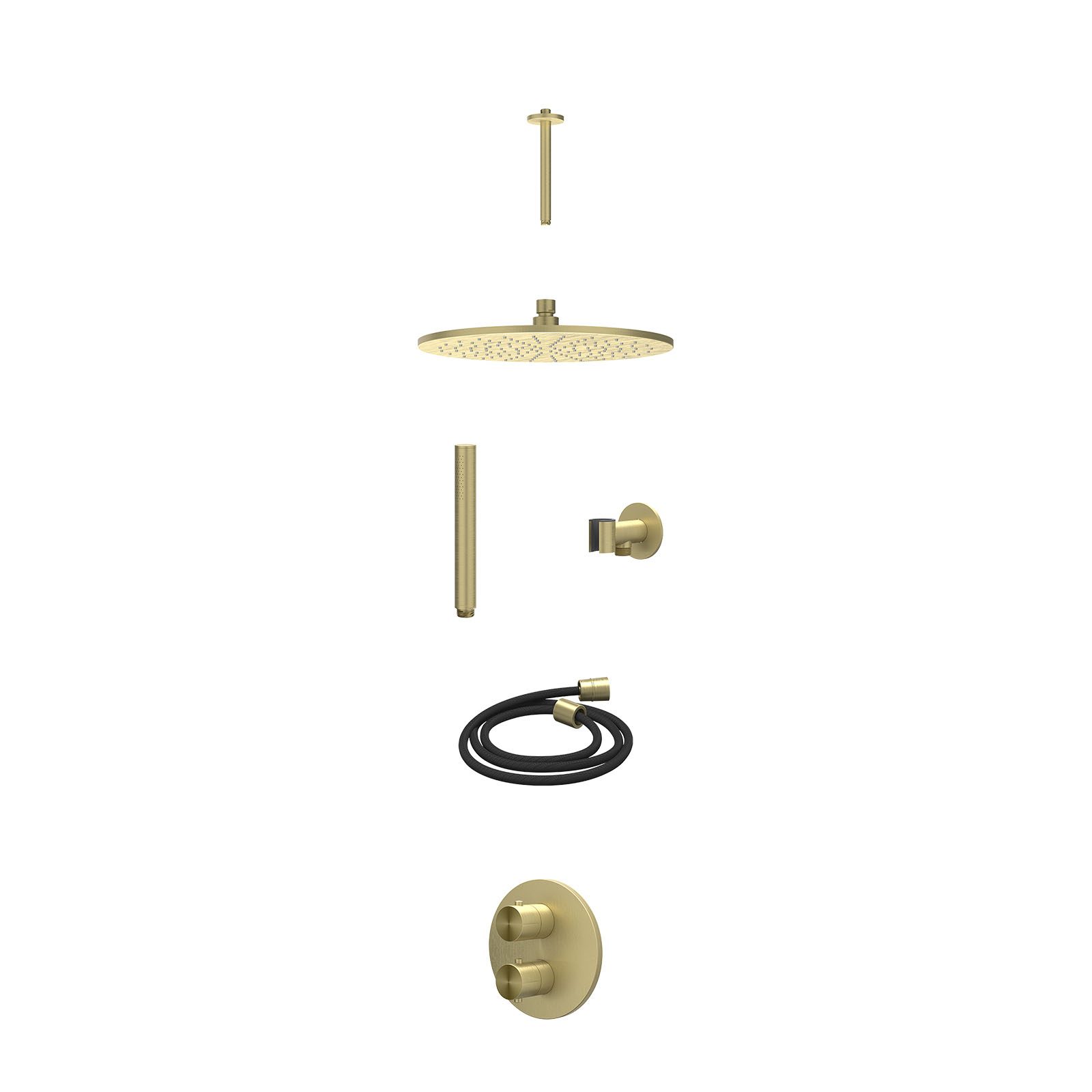 IVY Concord Regendoucheset inbouw 2-weg RVS316 - 30cm medium - plafond 20cm - glijstang - staafhanddouche - excl. inbouwbox - Geborsteld mat goud