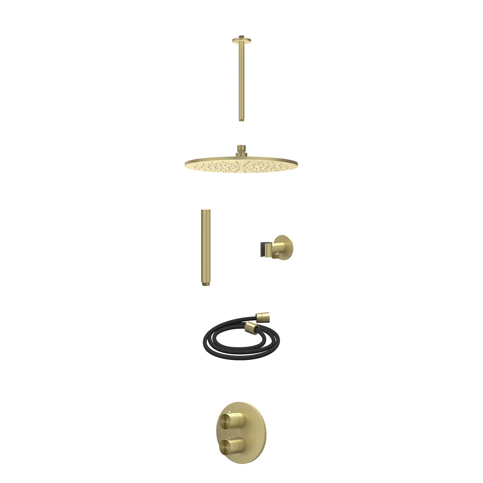 IVY Concord Regendoucheset inbouw 2-weg RVS316 - 30cm medium - plafond 30cm - glijstang - staafhanddouche - excl. inbouwbox - Geborsteld mat goud