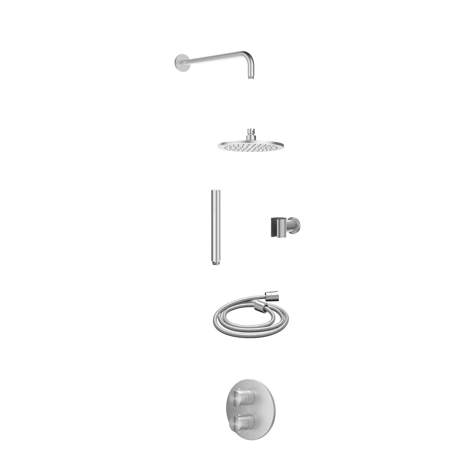 IVY Concord Regendoucheset inbouw 2-weg RVS316 - 20cm medium - wandarm - wandhouder - staafhanddouche - excl. inbouwbox - RVS geborsteld