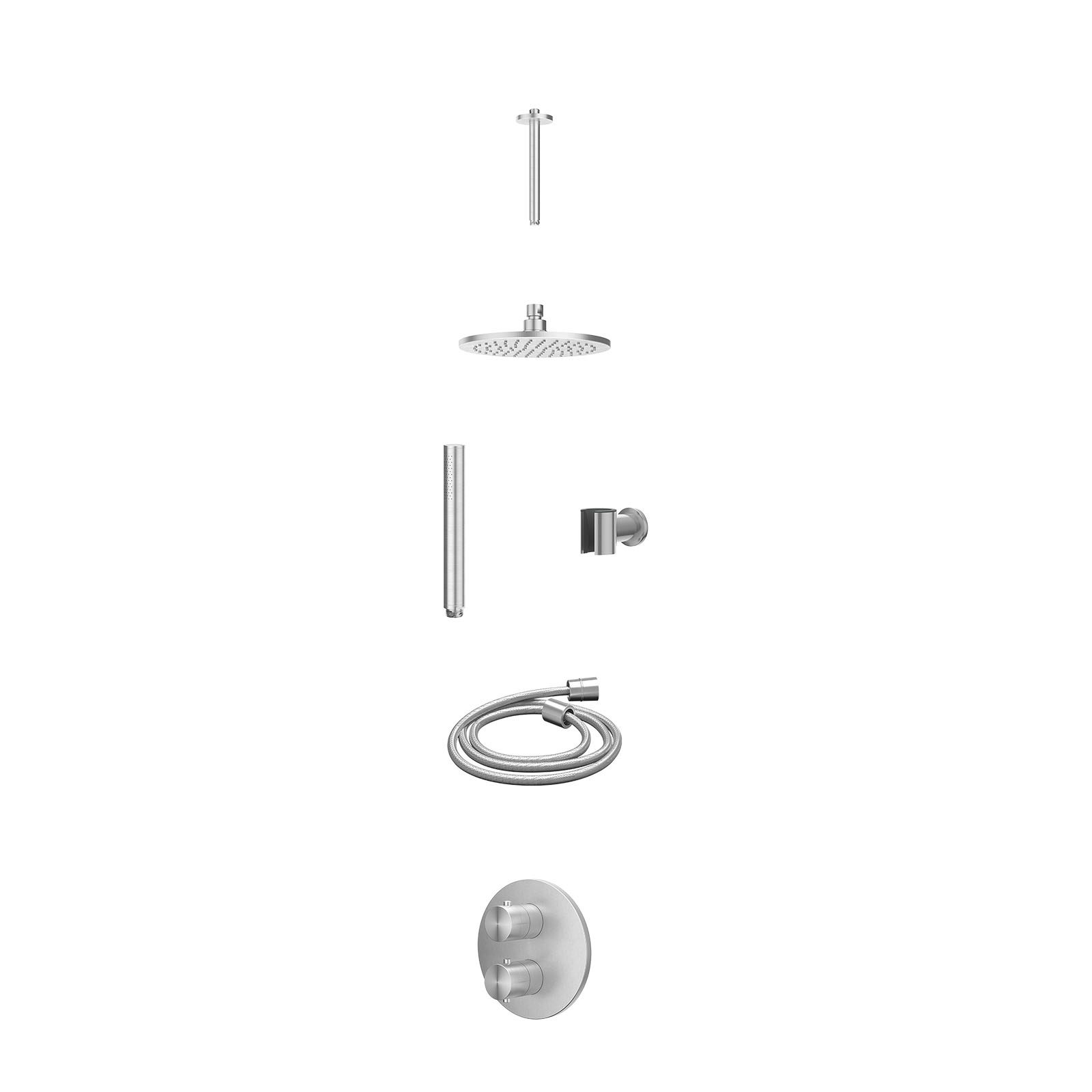 IVY Concord Regendoucheset inbouw 2-weg RVS316 - 20cm medium - plafond 20cm - wandhouder - staafhanddouche - excl. inbouwbox - RVS geborsteld