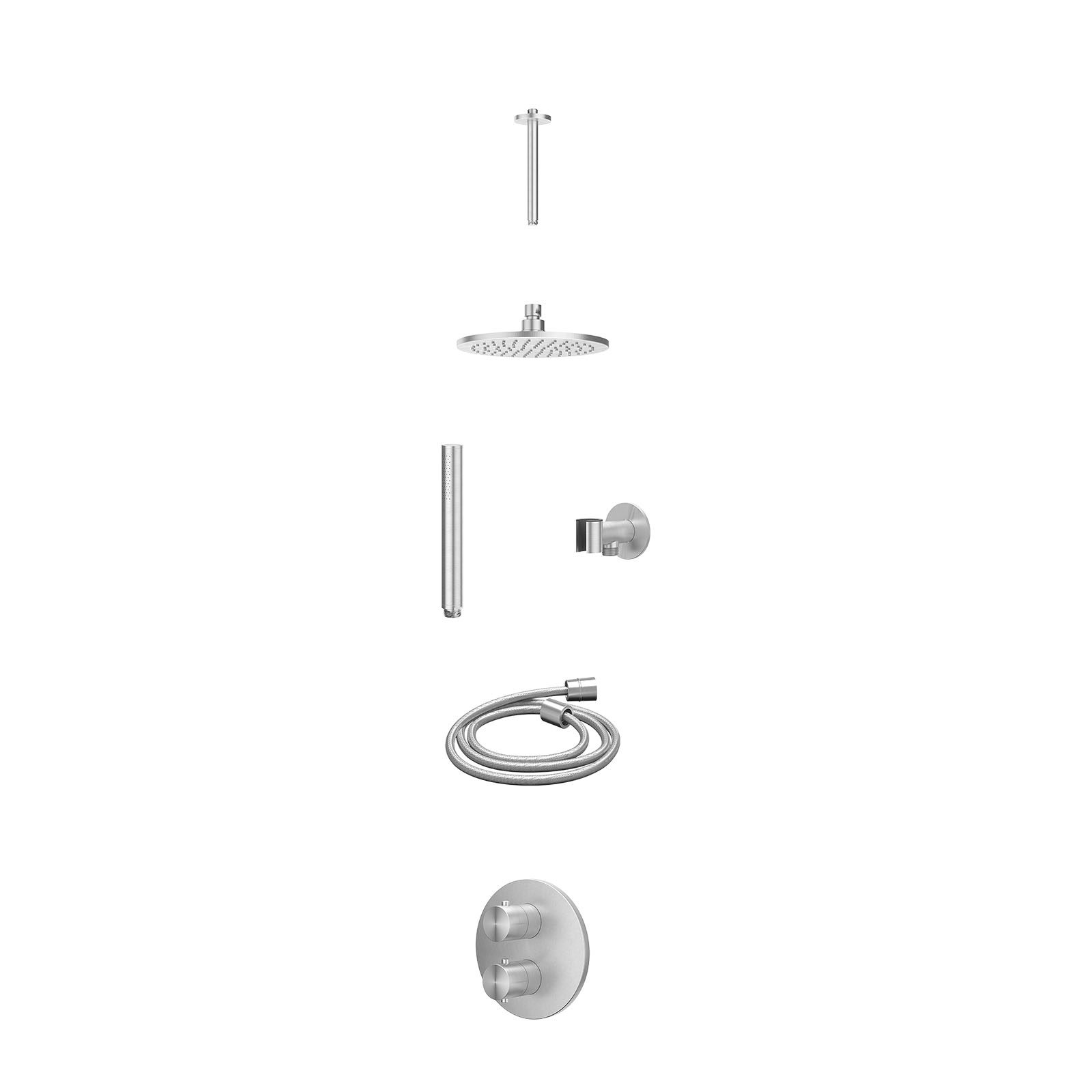 IVY Concord Regendoucheset inbouw 2-weg RVS316 - 20cm medium - plafond 20cm - glijstang - staafhanddouche - excl. inbouwbox - RVS geborsteld